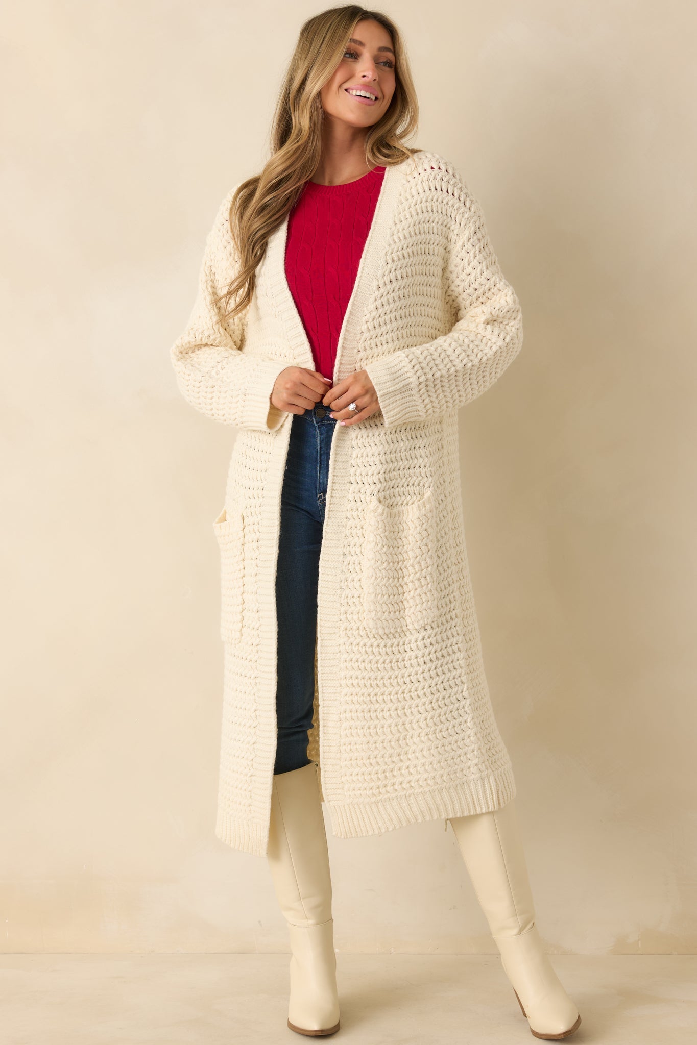 Made For More Cream Knit Duster Cardigan