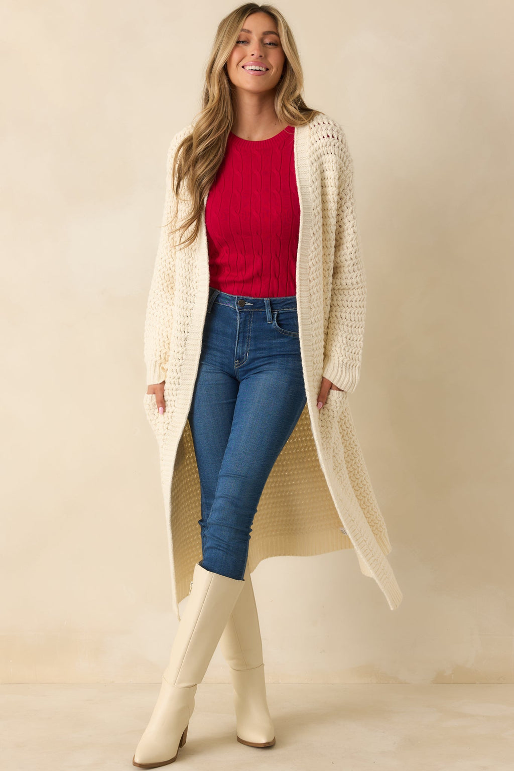 Made For More Cream Knit Duster Cardigan