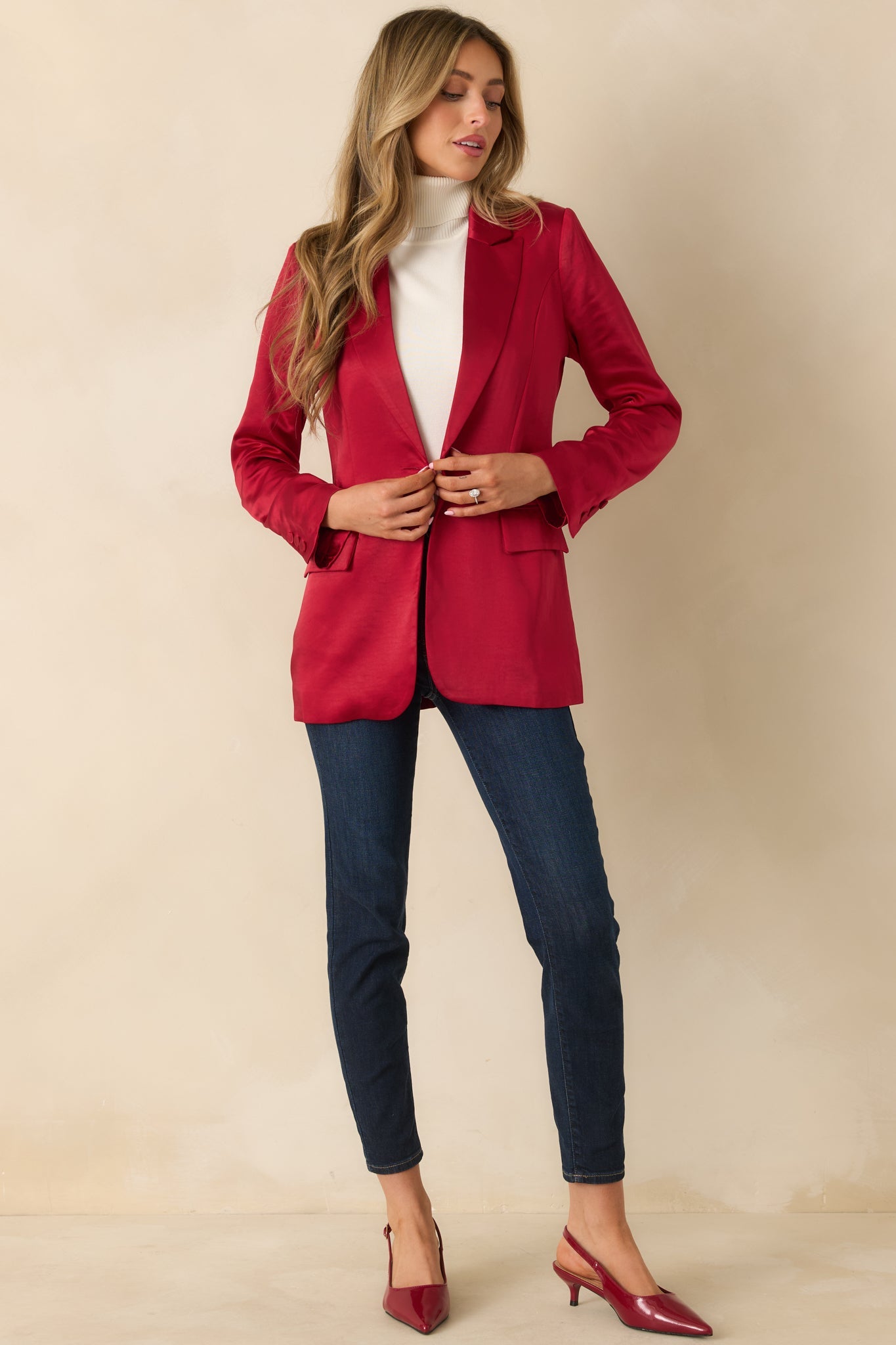 Standing Ovation Red Shimmer Tailored Blazer