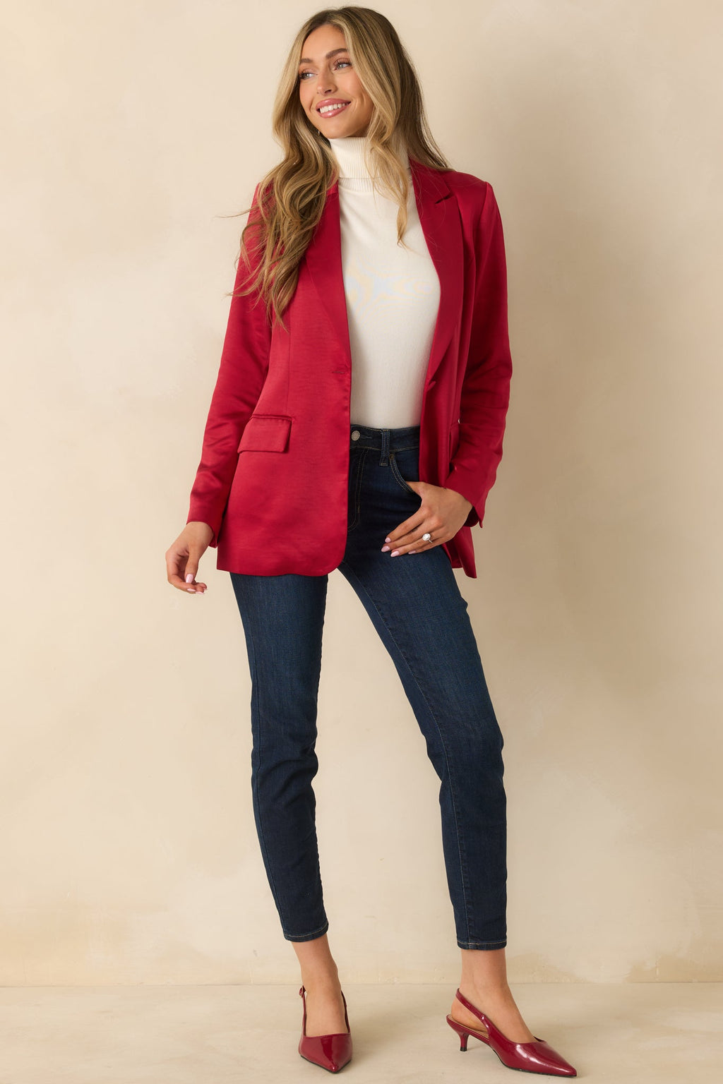 Standing Ovation Red Shimmer Tailored Blazer