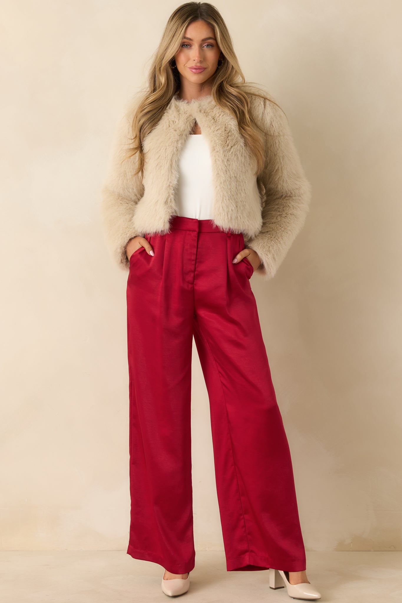 Star Status Red Shimmer Wide Leg Pants