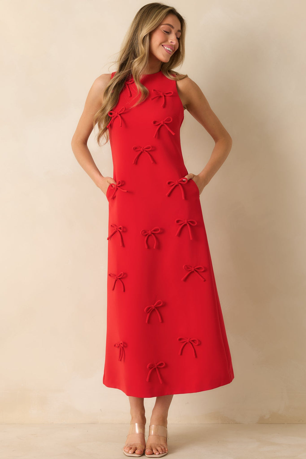 Bow to Toe Red Sleeveless Bow Detail Maxi Dress