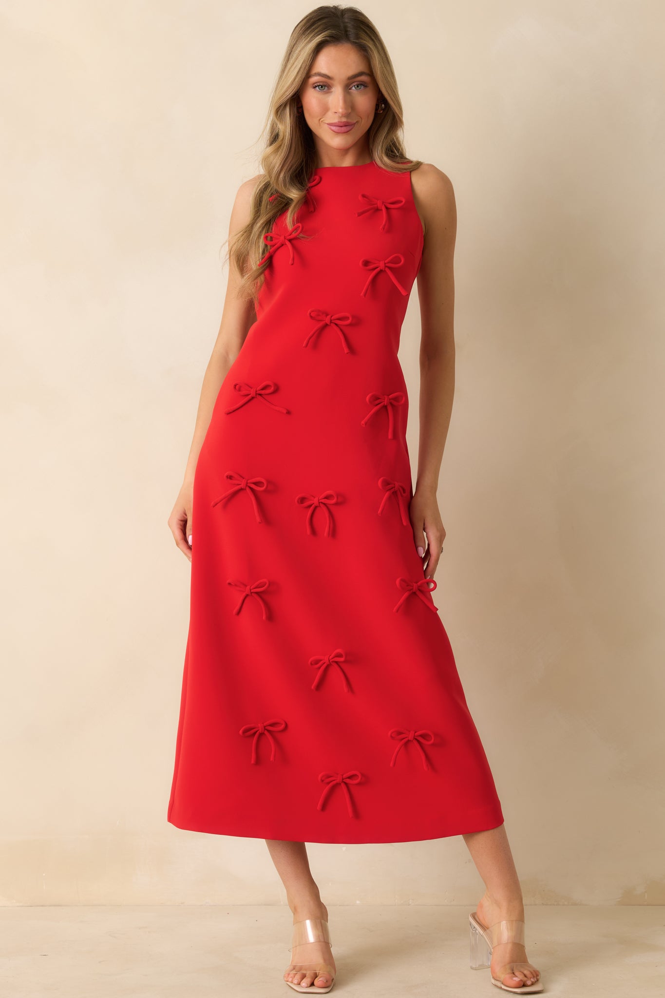 Bow to Toe Red Sleeveless Bow Detail Maxi Dress