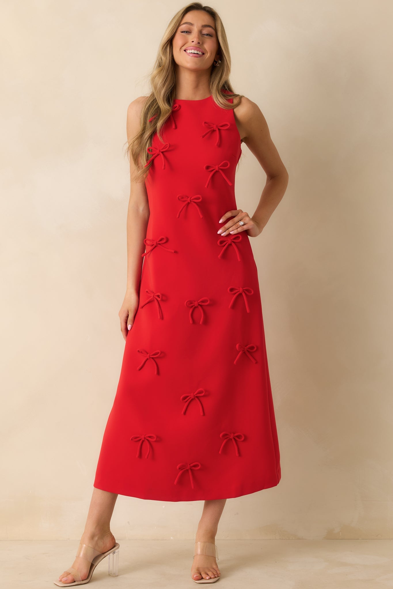 Bow to Toe Red Sleeveless Bow Detail Maxi Dress