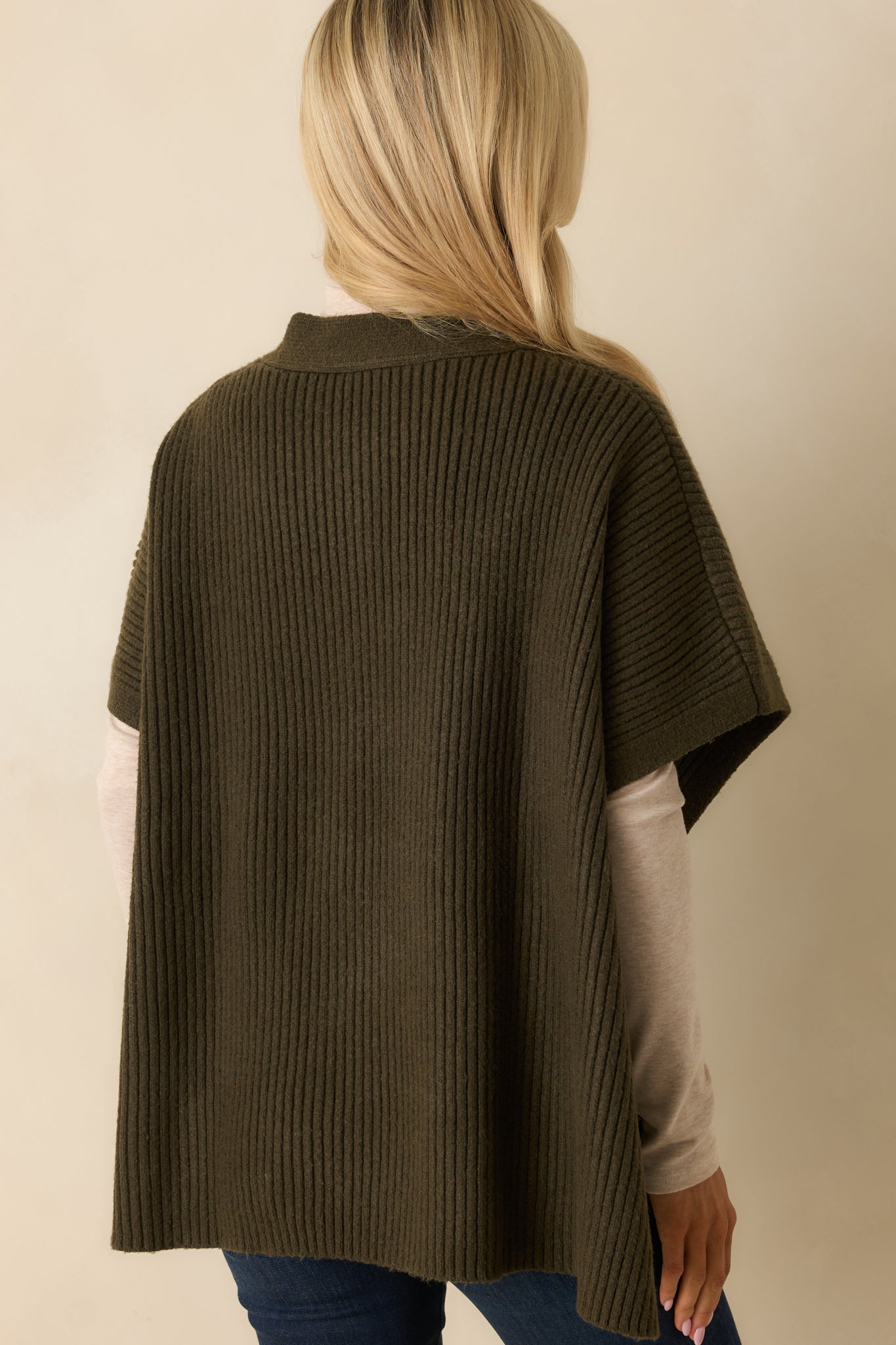 Endless Ease Olive Green Ribbed Knit Wrap Cardigan Sweater