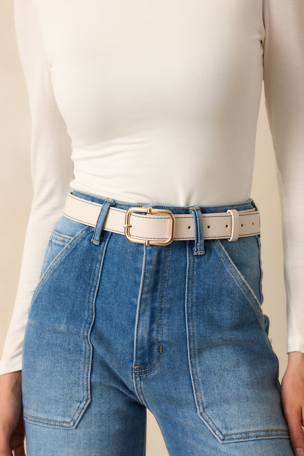 Catching The Train Ivory Stitch Border Belt