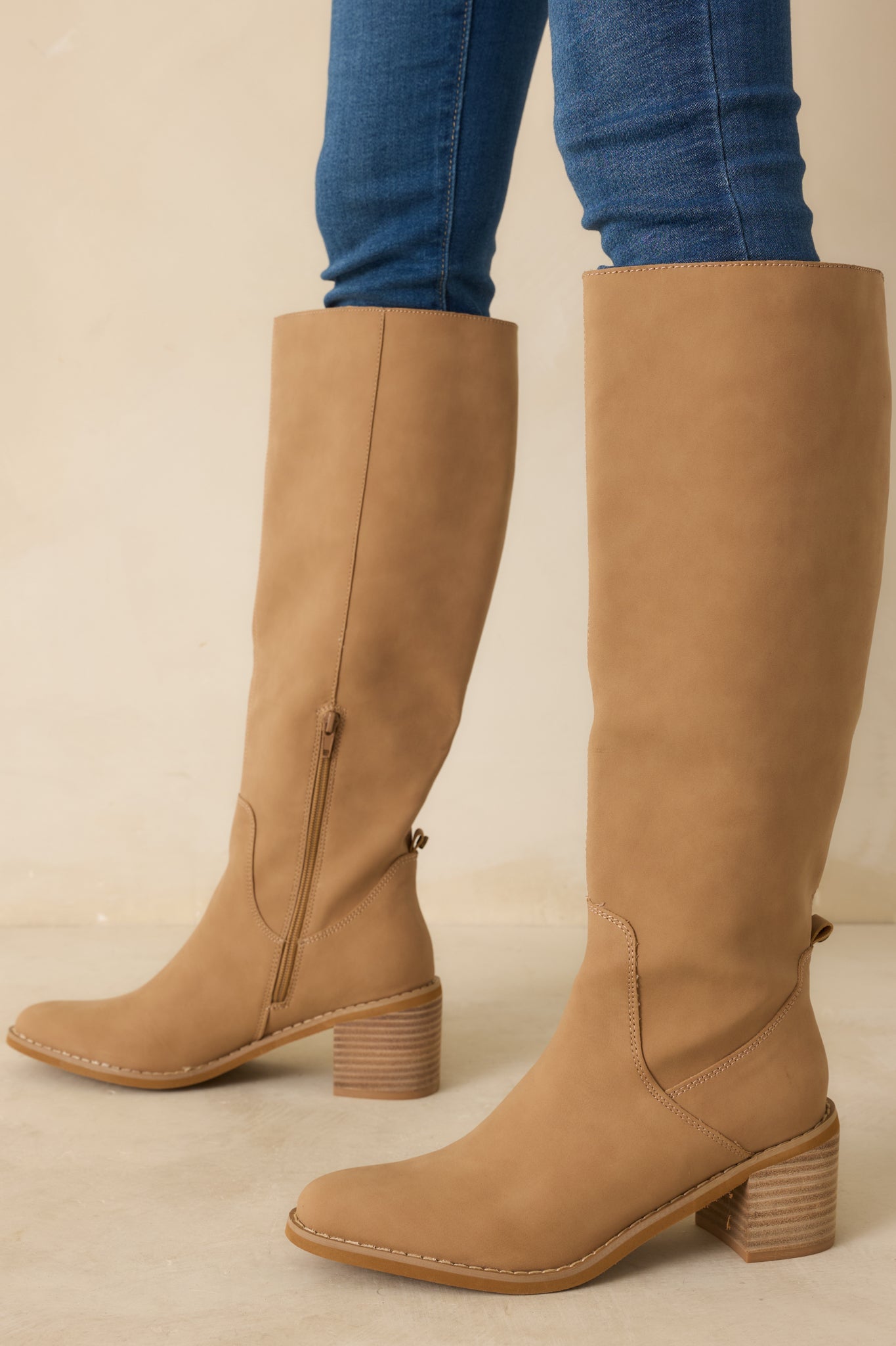 For Good Reason Camel Pointed Toe Knee High Boots