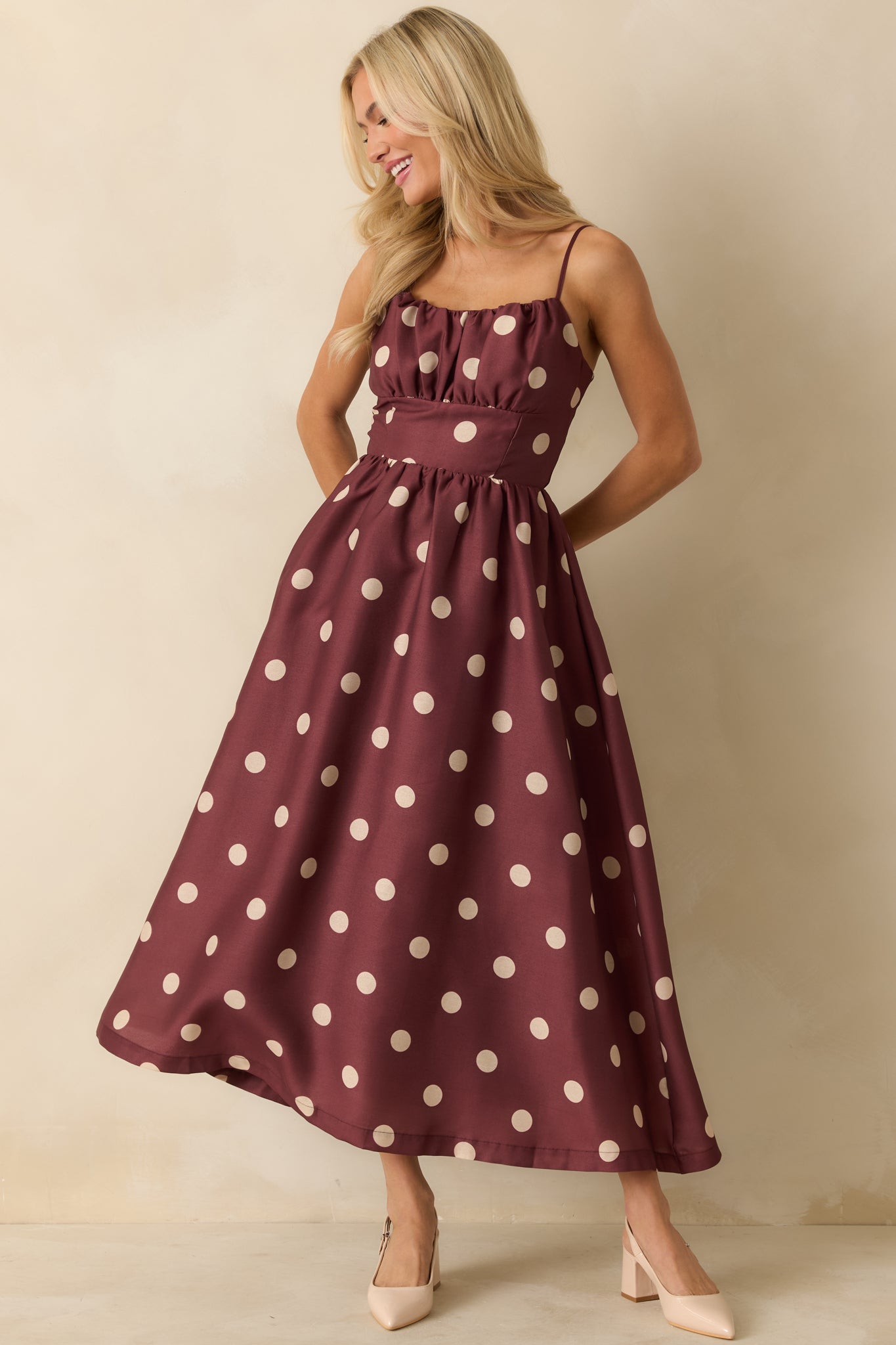 Sweet Spot Burgundy Polka Dot Maxi Dress