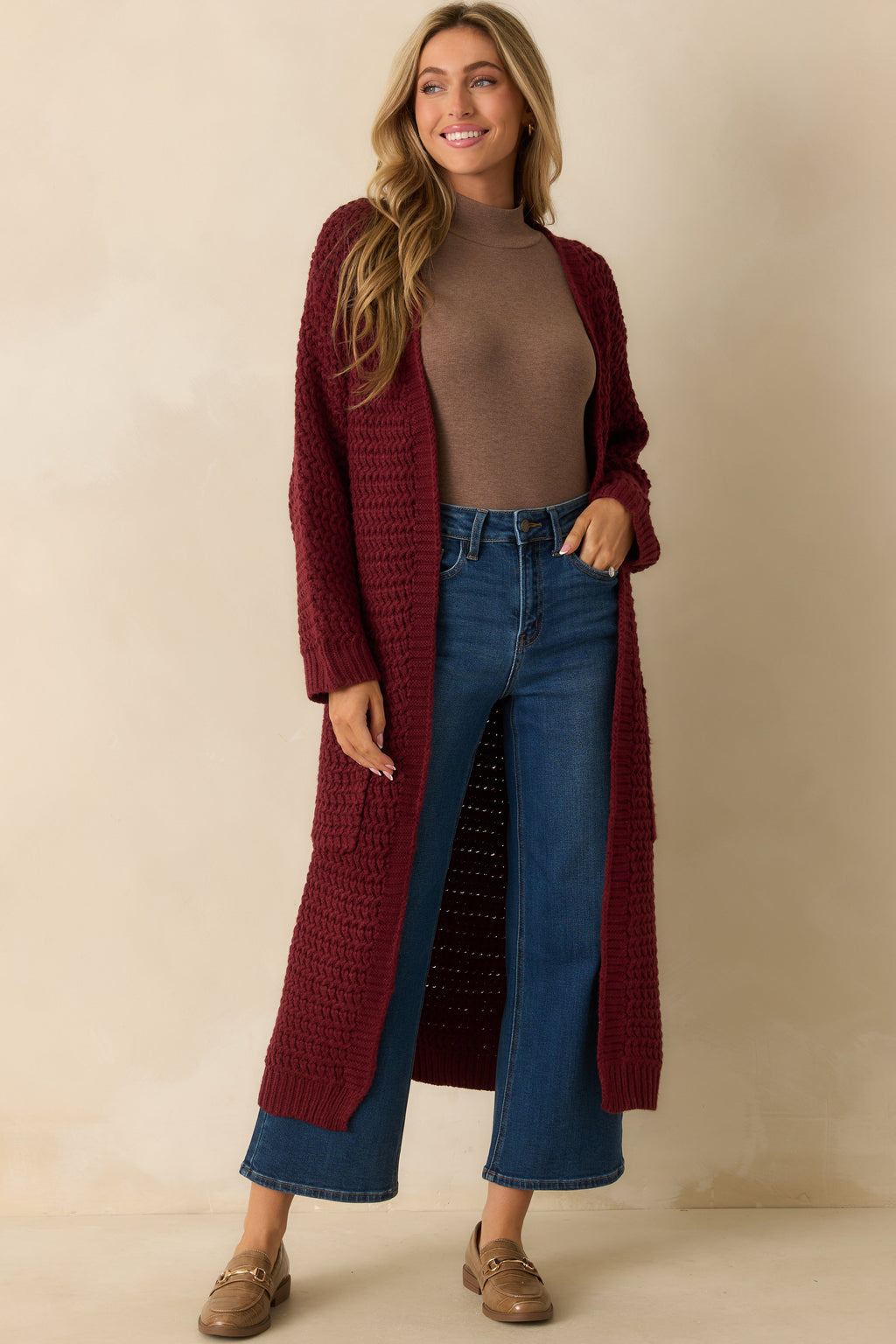 Made For More Wine Red Knit Duster Cardigan