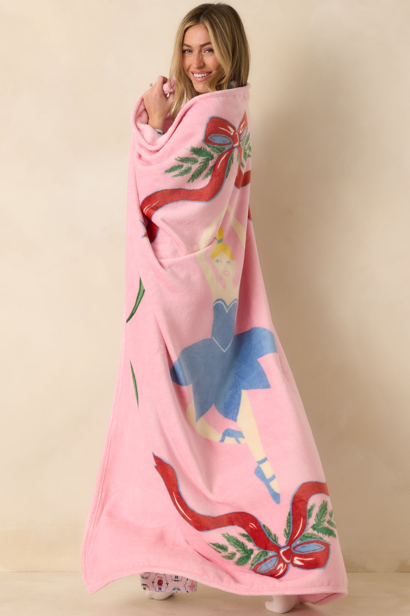 Sugar Plum Dreaming Light Pink Multi Ballerina Throw Blanket