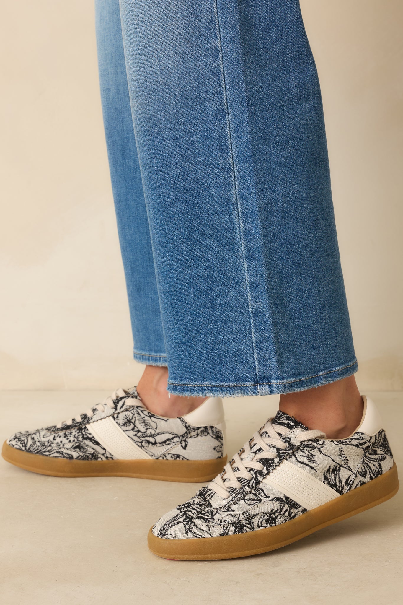 No Rush At All Ivory Floral Print Sneakers