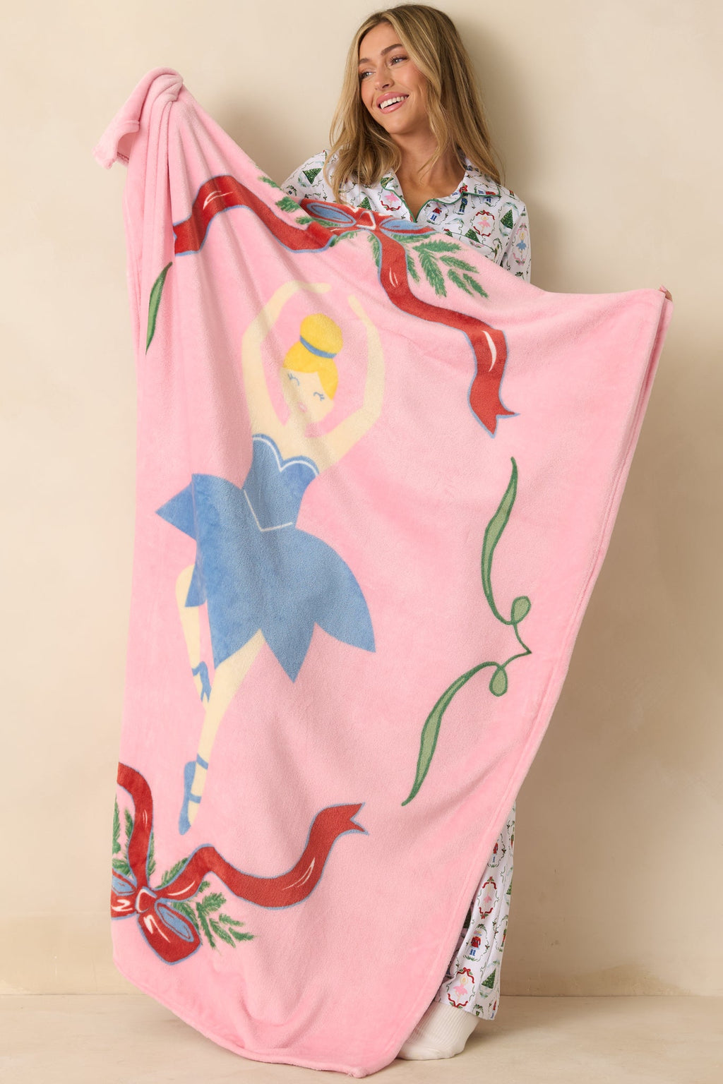 Sugar Plum Dreaming Light Pink Multi Ballerina Throw Blanket