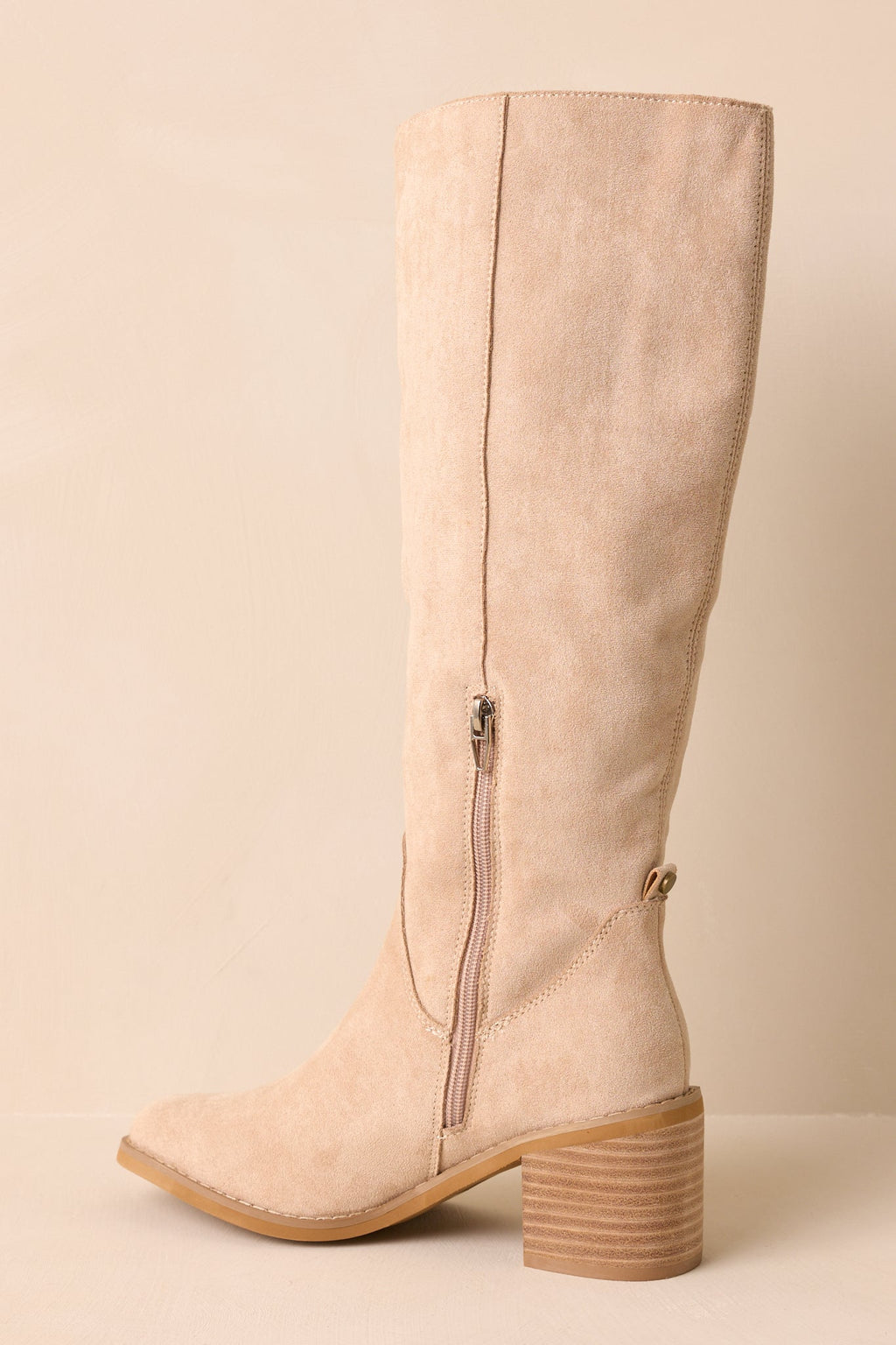 For Good Reason Beige Faux Suede Knee High Boots