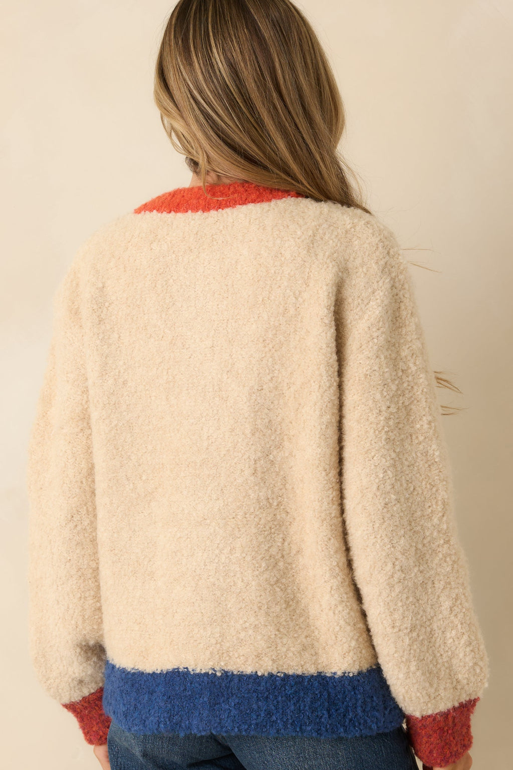 FRNCH Cyclamen Ivory Multi Knit Color Block Cardigan