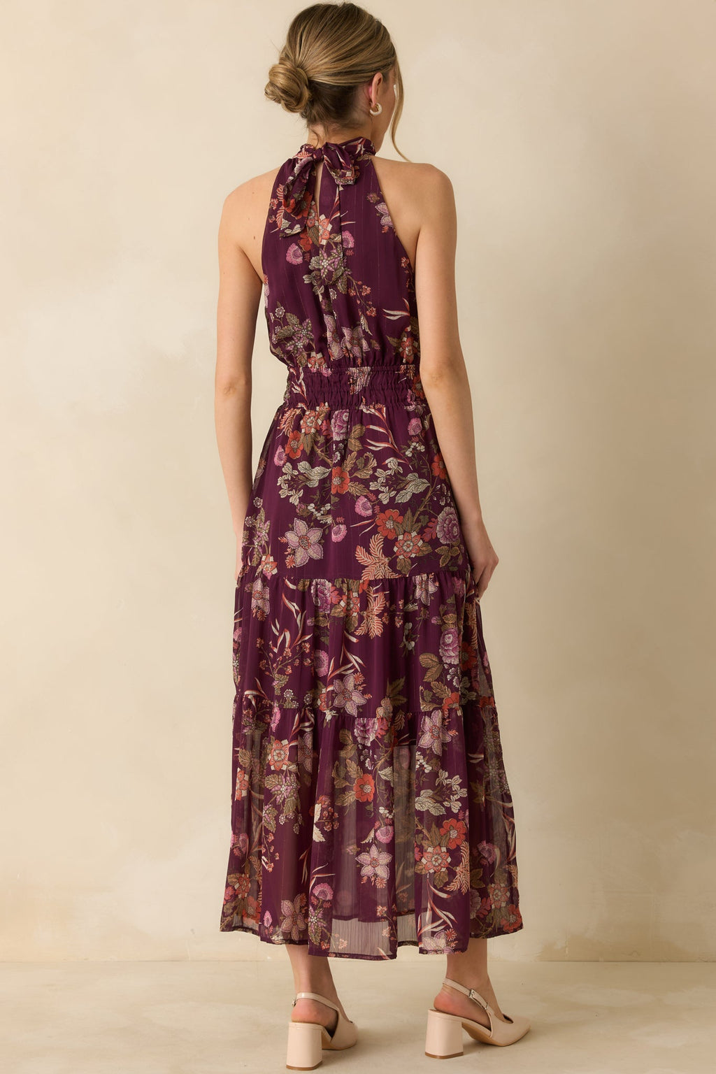 Flirt With Flora Berry Purple Multi Floral Print Halter Maxi Dress