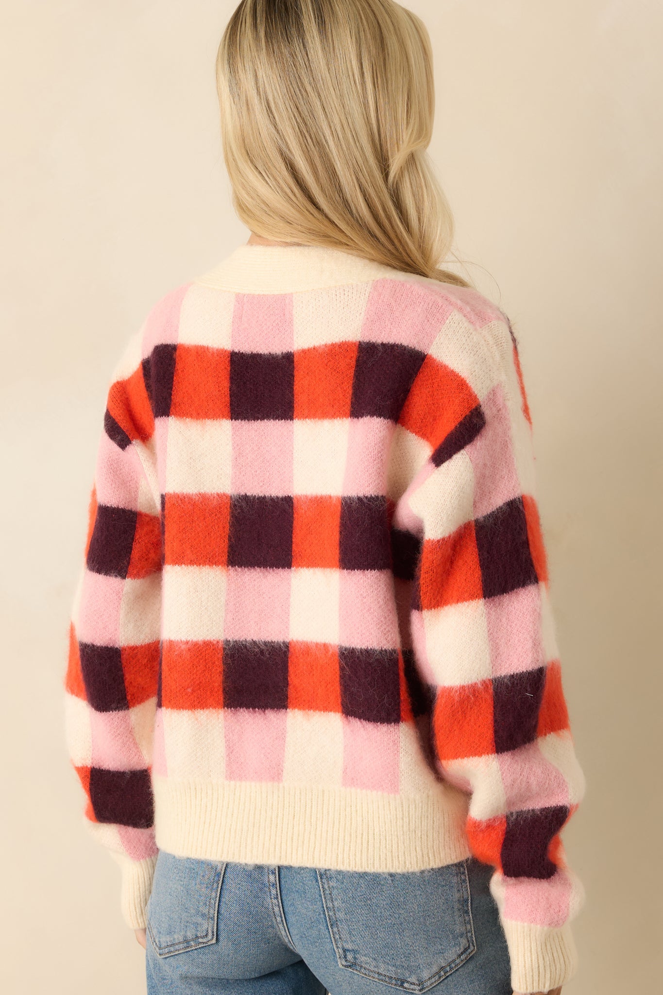 FRNCH Viola Pink Multi Knit Checked Cardigan