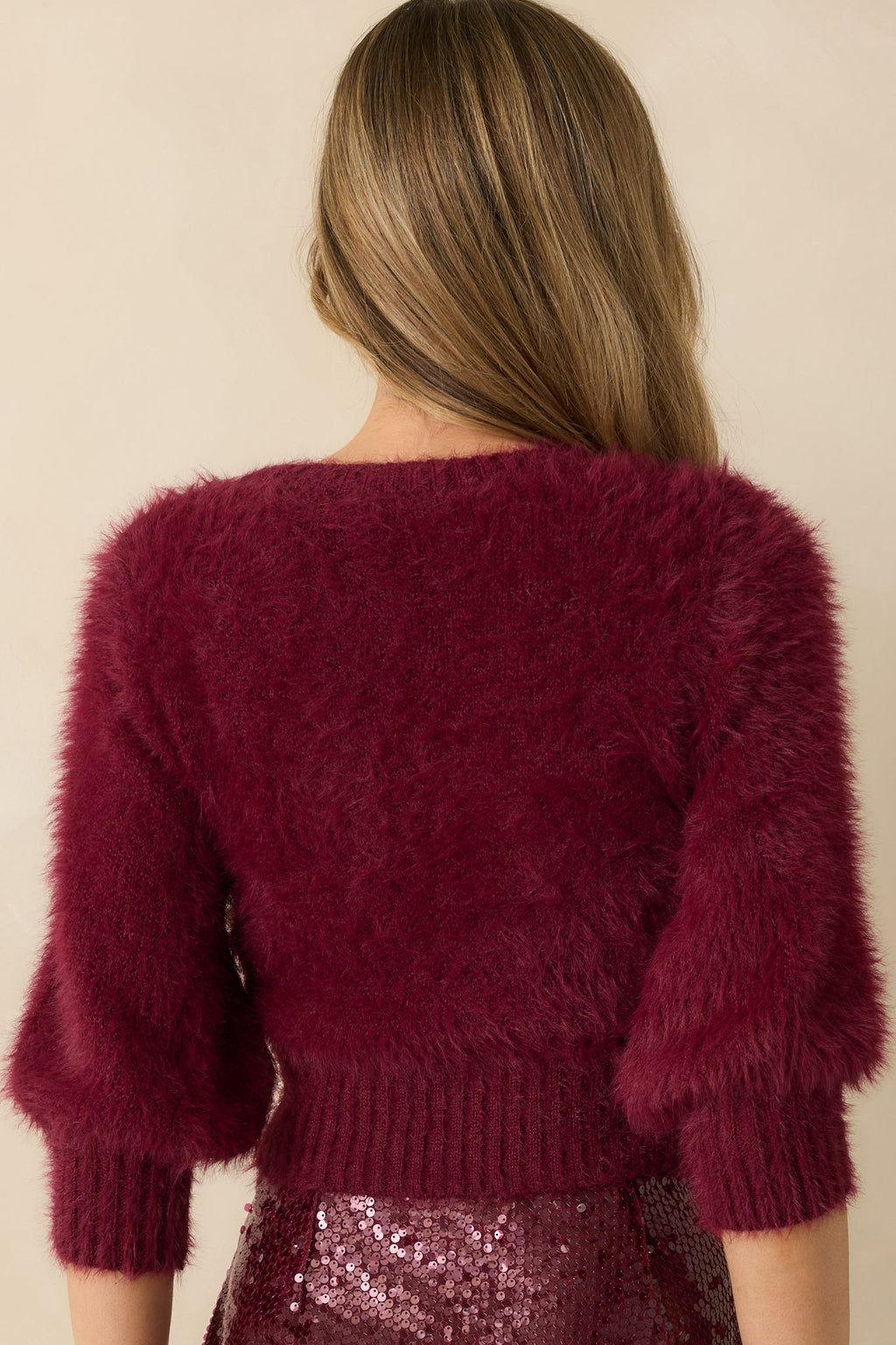 MINKPINK Alva Wine Purple Fluffy Knit Cropped Sweater