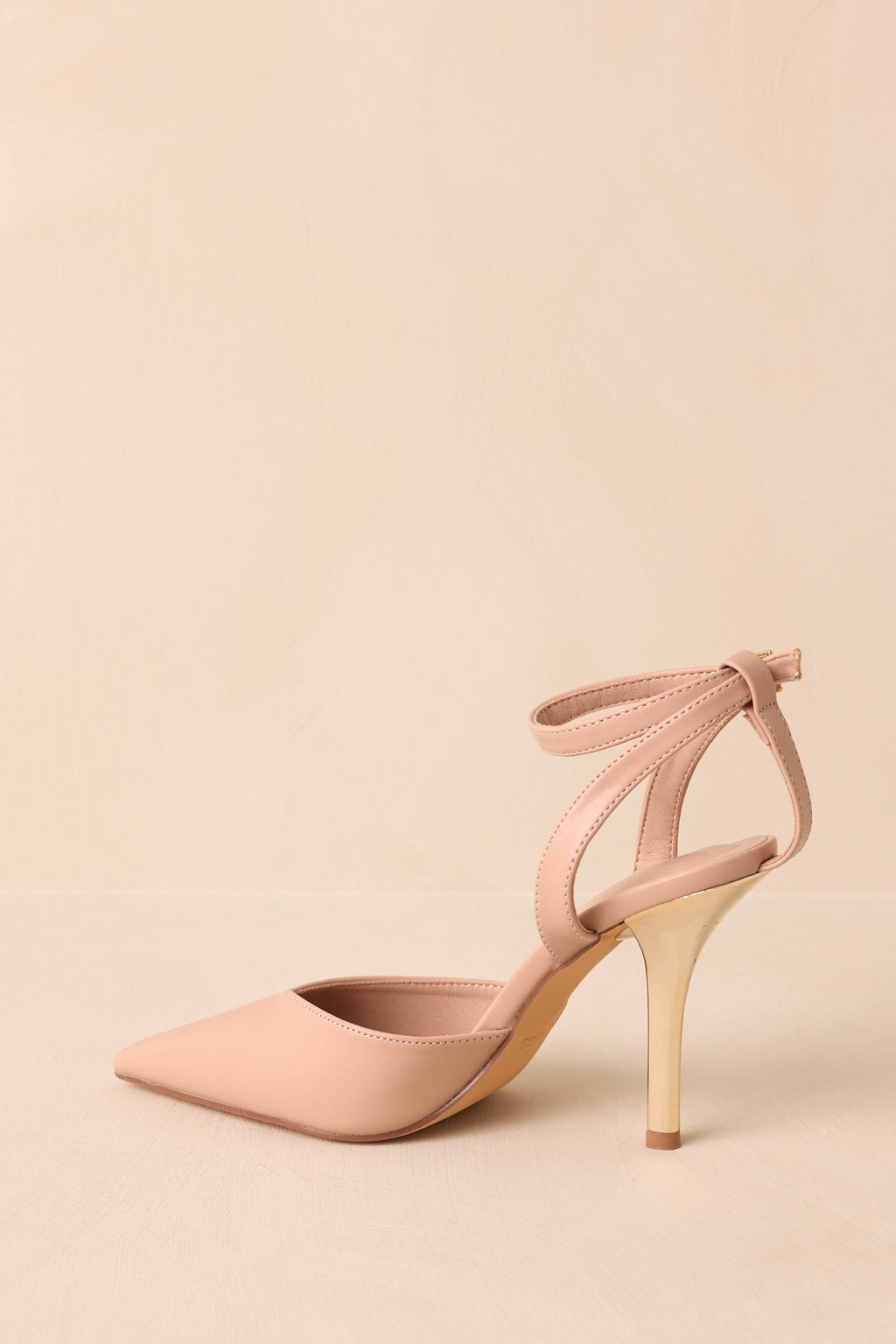 Have It Your Way Beige Faux Leather Pointed Toe Ankle Strap Heels