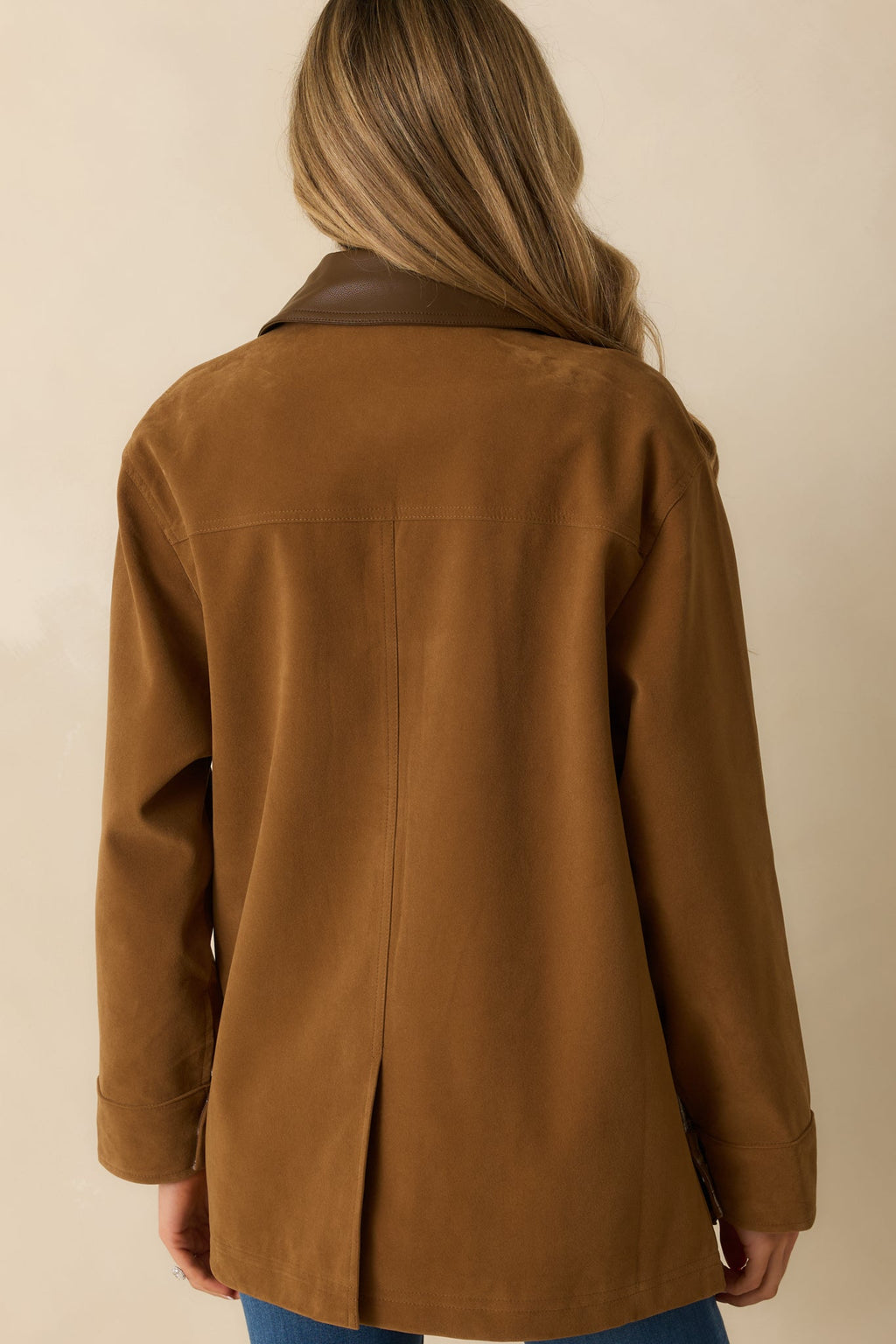 Here If You Need Camel Brown Faux Suede Barn Jacket