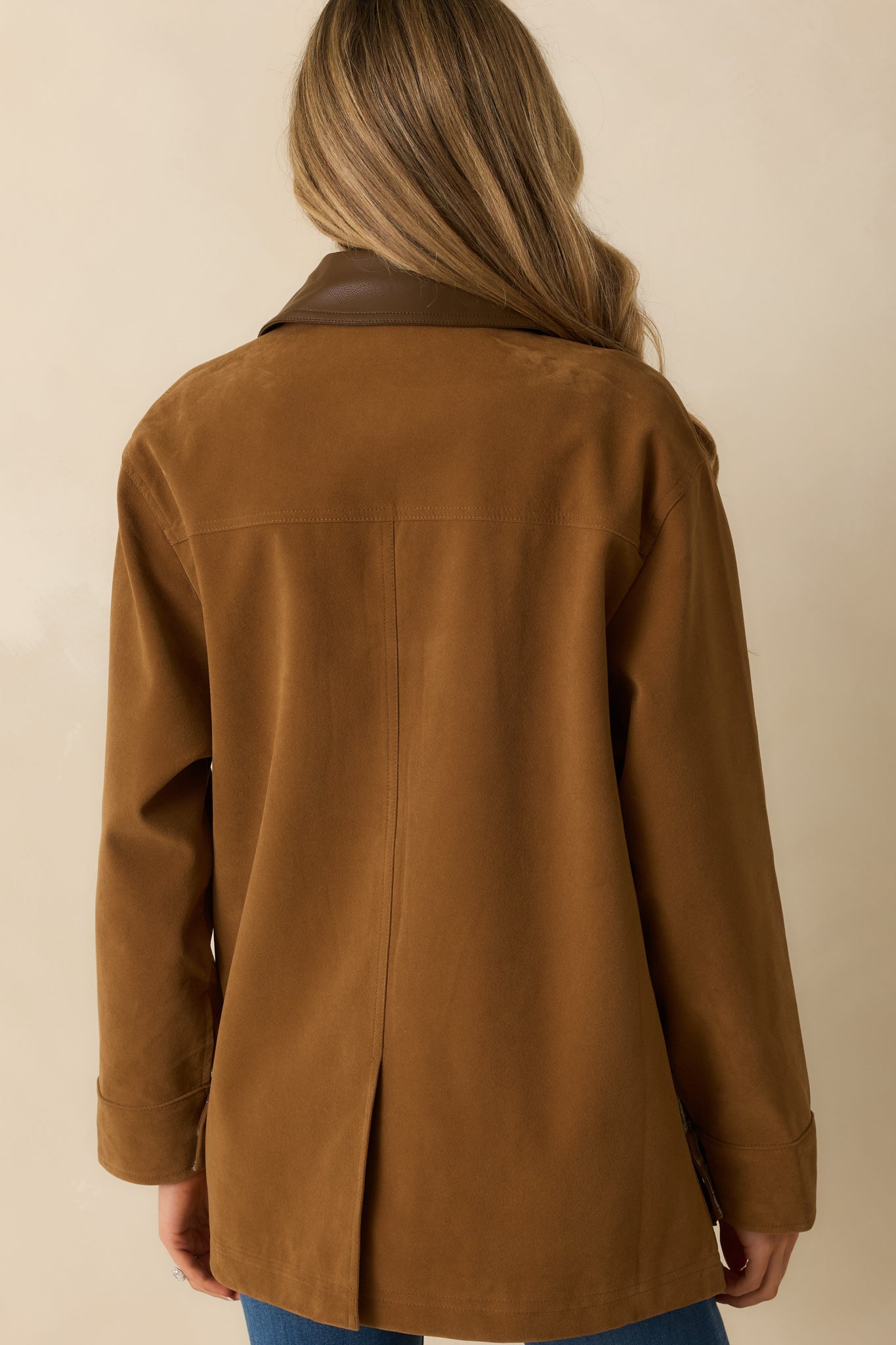 Here If You Need Camel Brown Faux Suede Barn Jacket