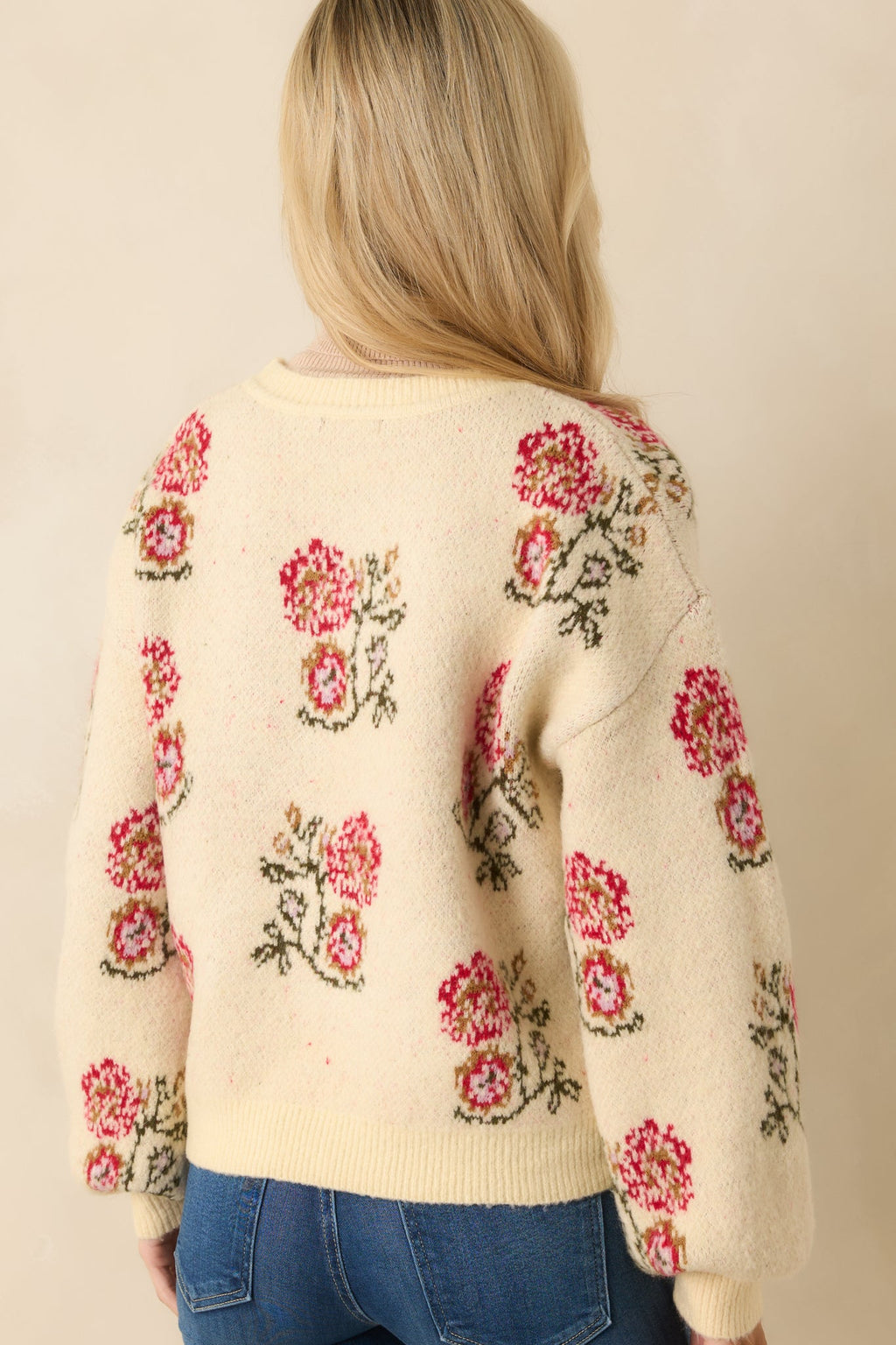 Garden Wishes Ivory Multi Knit Floral Button Up Cardigan Sweater
