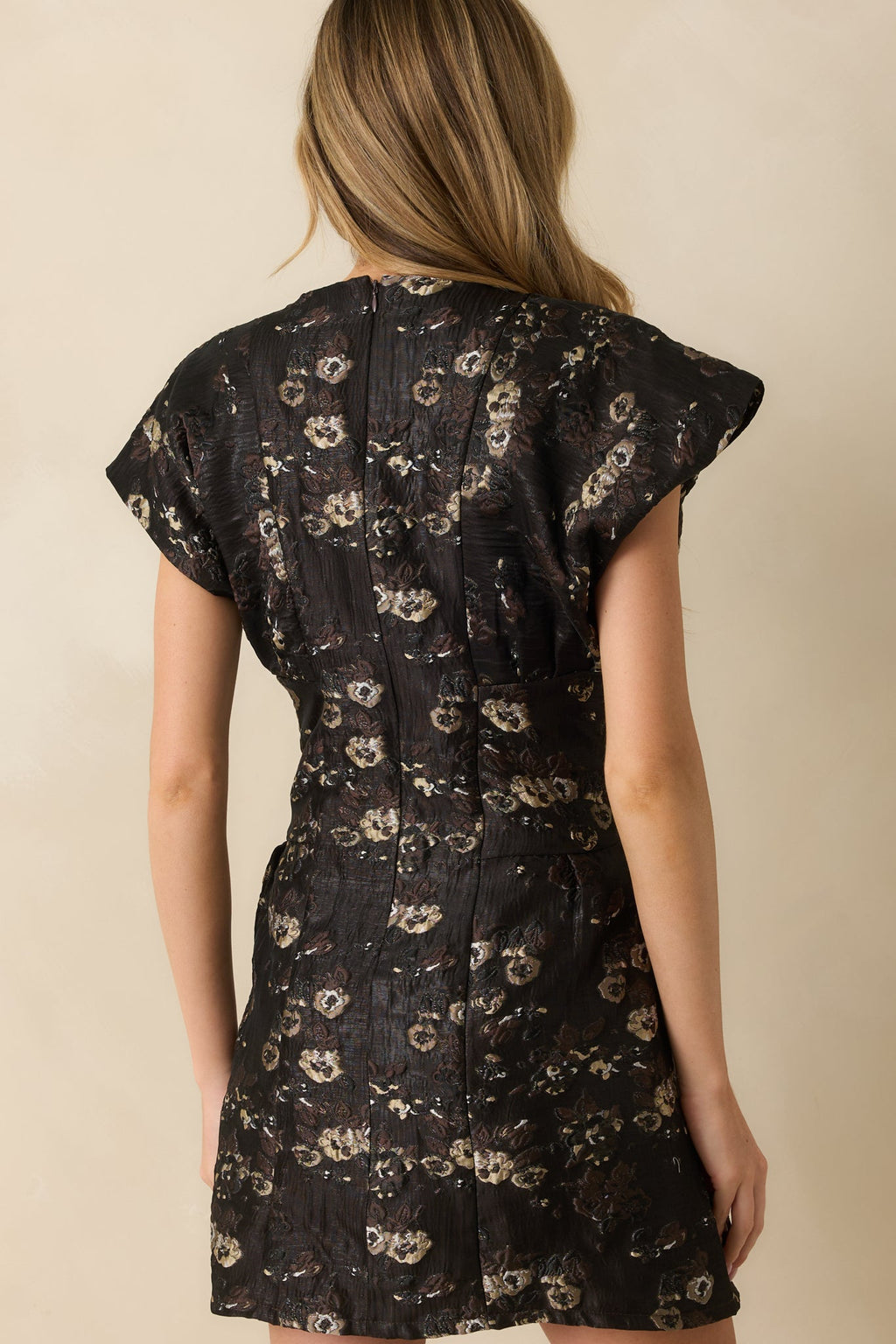 Evening Garden Soirée Black Metallic Floral Jacquard Mini Dress