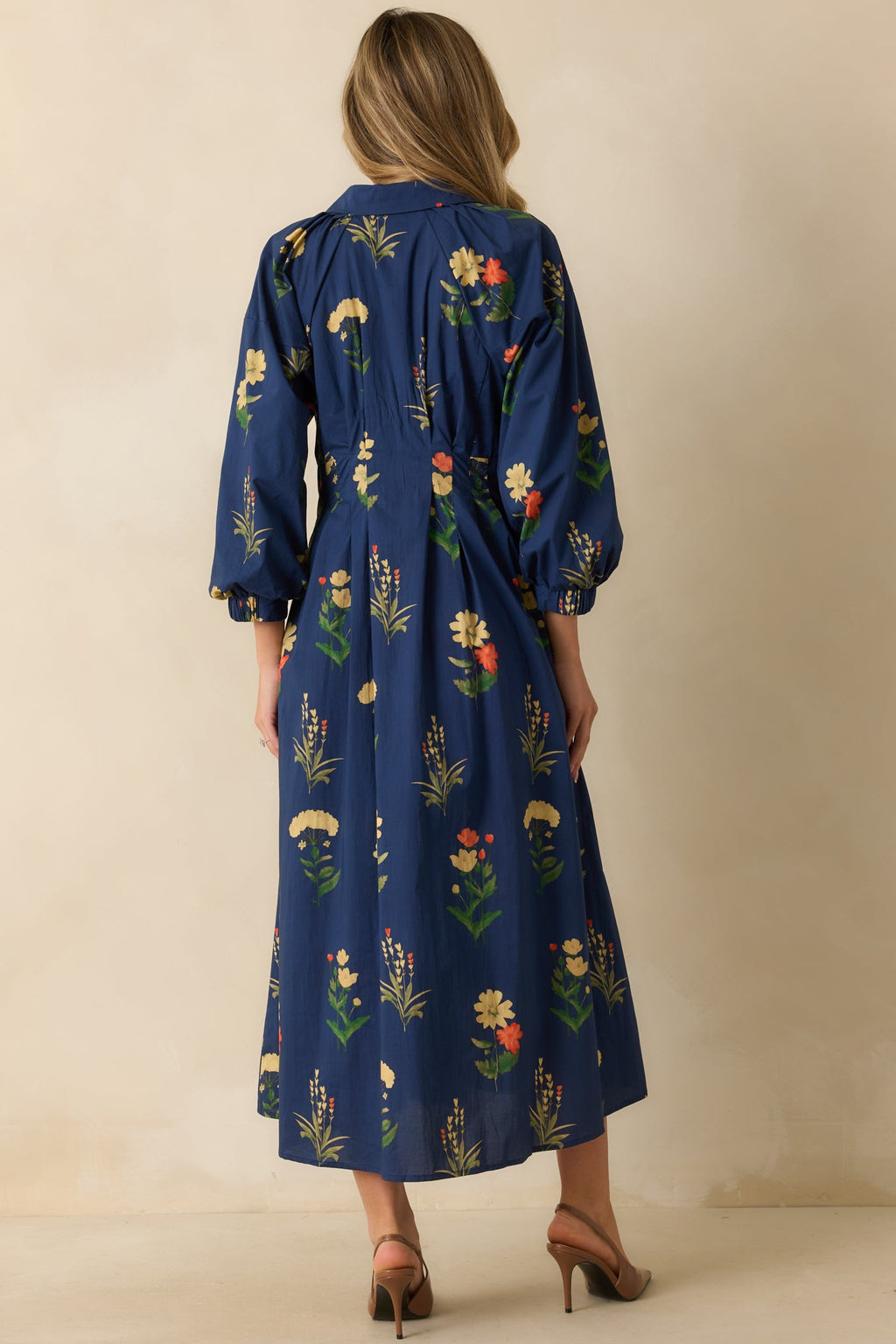 Endlessly Charmed Navy Multi Floral Print Cotton Button Front Maxi Dress