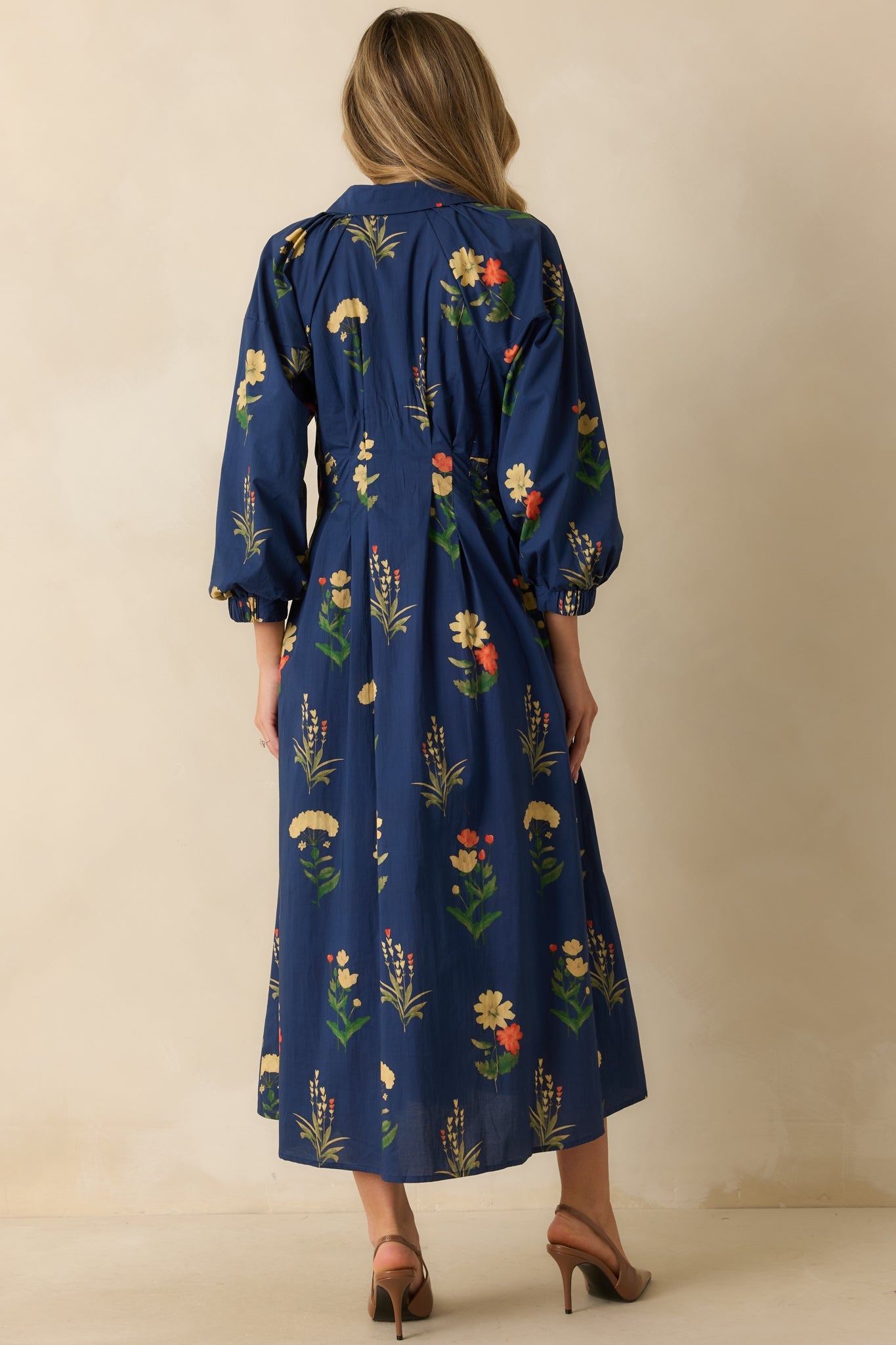 Endlessly Charmed Navy Multi Floral Print Cotton Button Front Maxi Dress