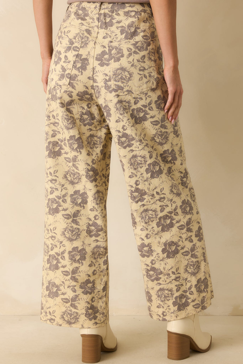 Just Like Always Grey Floral Print Wide Leg Pants