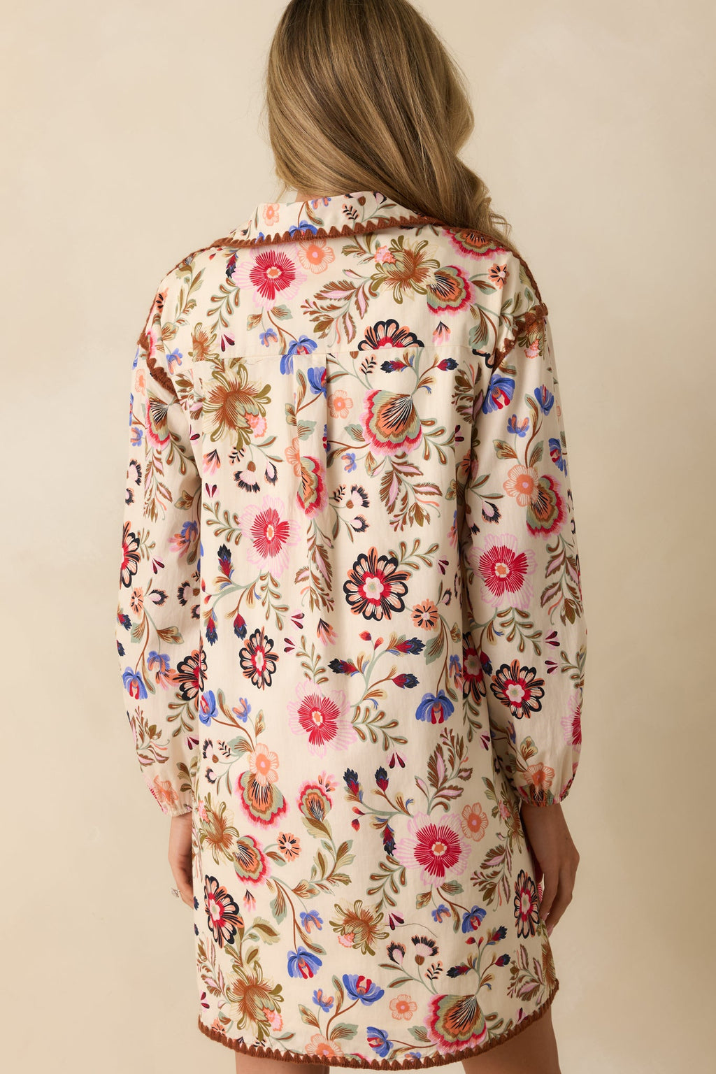 Keep That In Mind Ivory Multi Floral Print Cotton Shift Dress