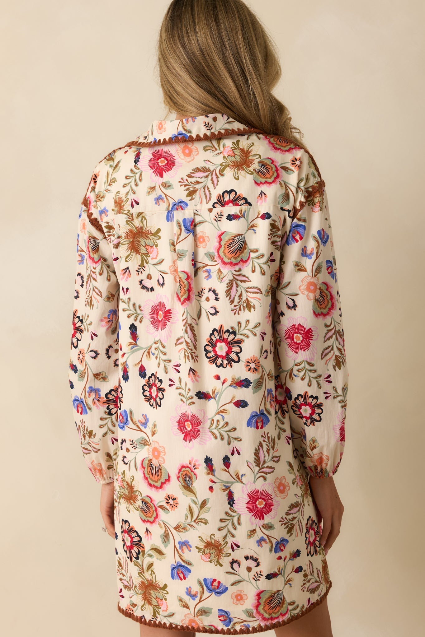 Keep That In Mind Ivory Multi Floral Print Cotton Shift Dress