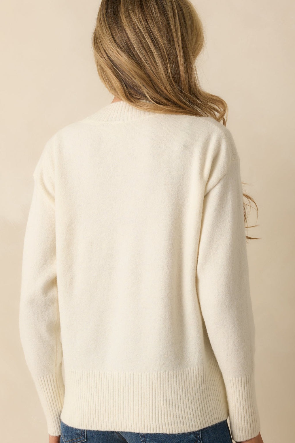 What’s Your Story Ivory Knit Long Sleeve V-Neck Sweater