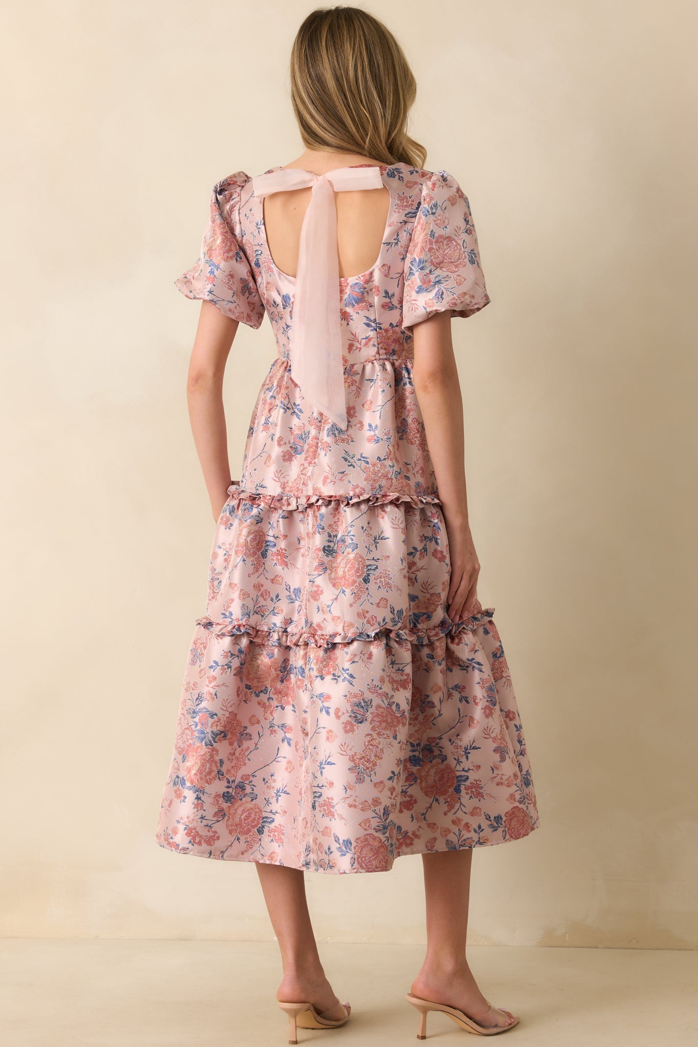 Follow My Lead Mauve Floral Jacquard Midi Dress