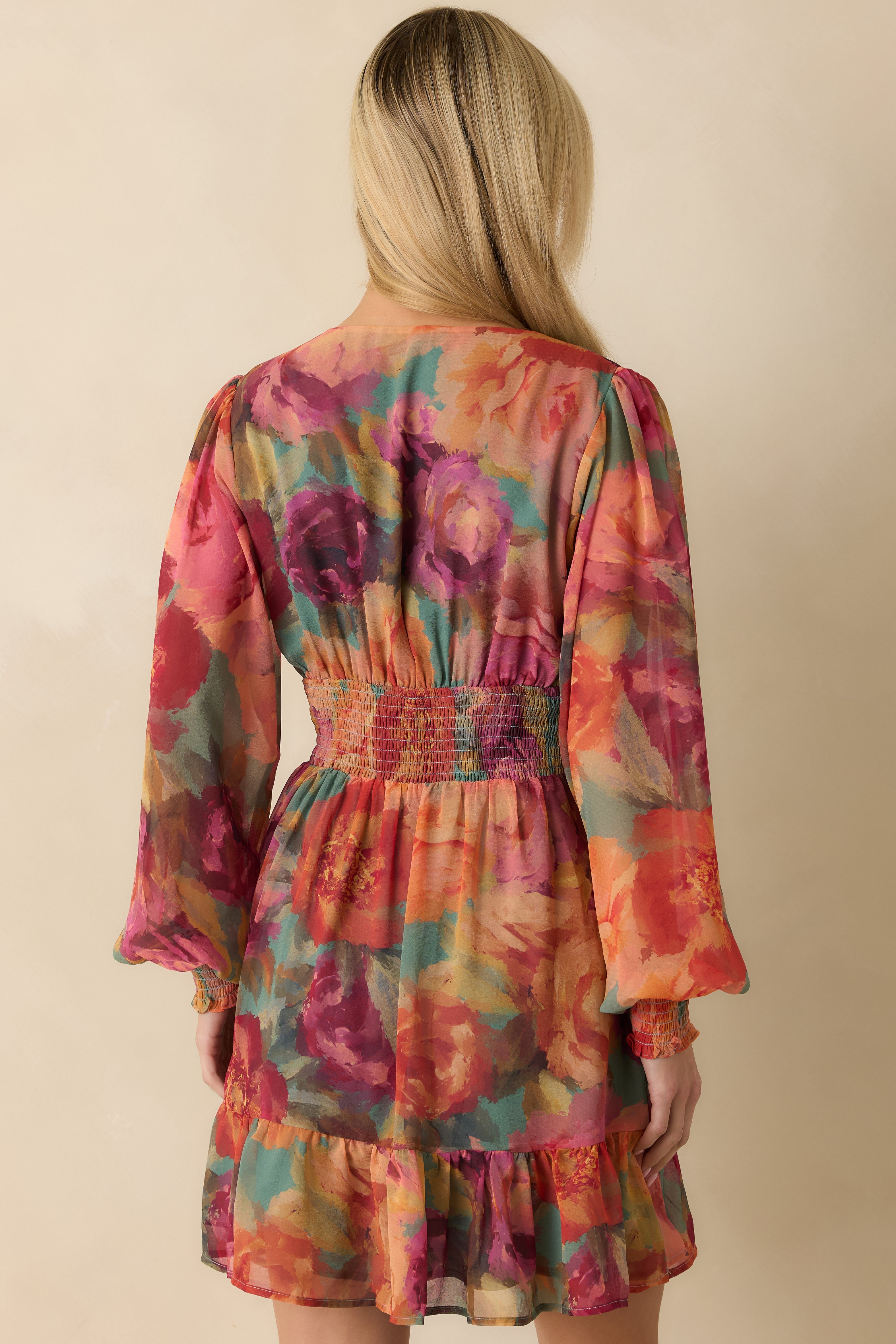 Petals in Motion Pink Multi Floral Print Chiffon Mini Dress