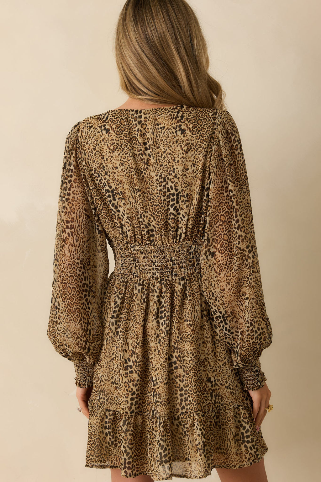 Hold On To This Tan Leopard Print Chiffon Mini Dress