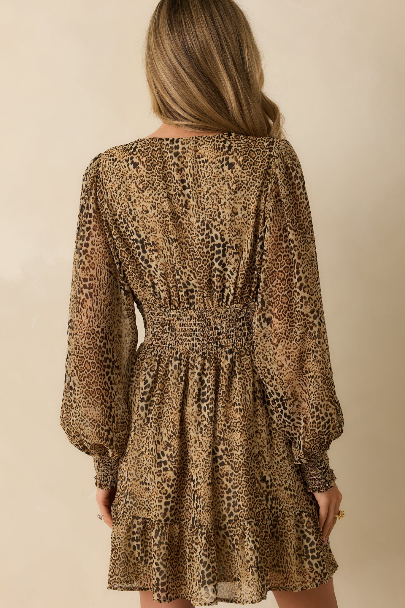 Hold On To This Tan Leopard Print Chiffon Mini Dress