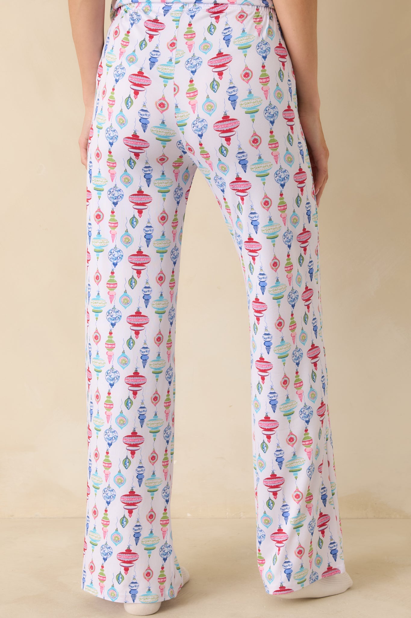 Decked In Delight White Multi Ornament Pajama Pants