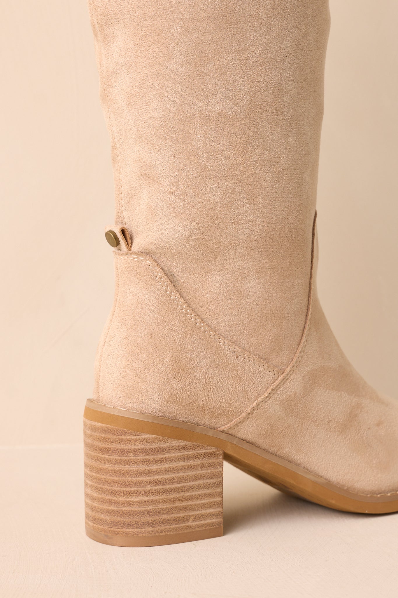 For Good Reason Beige Faux Suede Knee High Boots