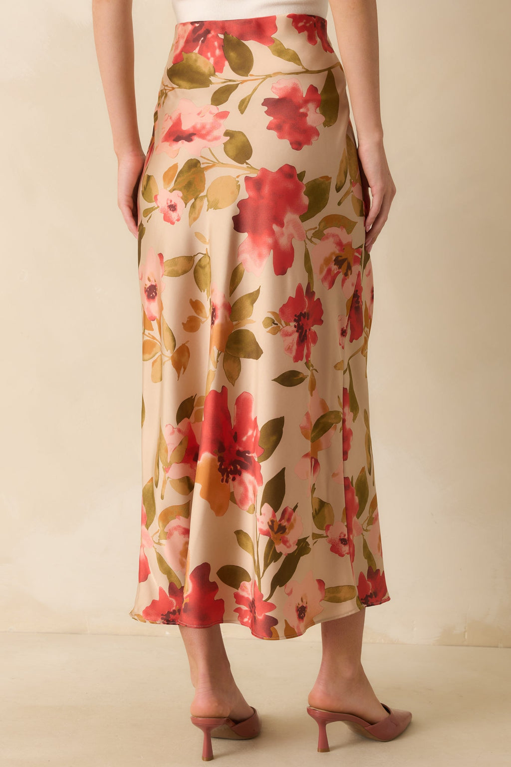Nothing More To Say Tan Multi Floral Print Satin Maxi Skirt