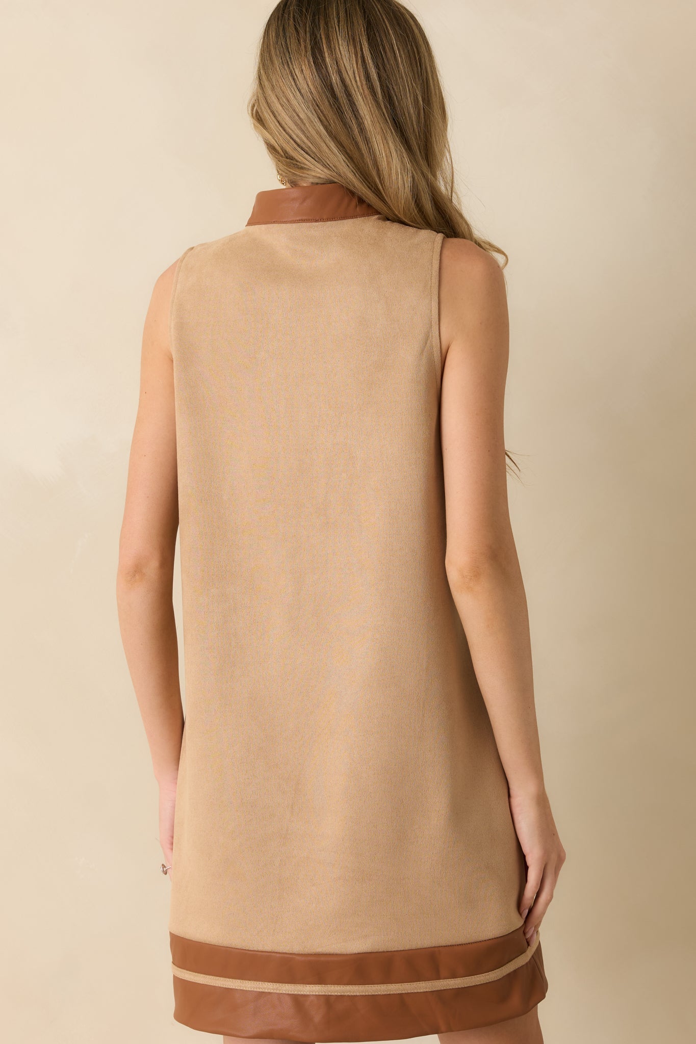 Once In A While Tan Faux Suede Mini Dress