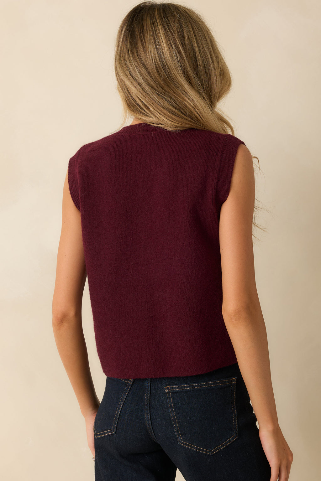 Keep Me Near Wine Red Button Front Sweater Vest