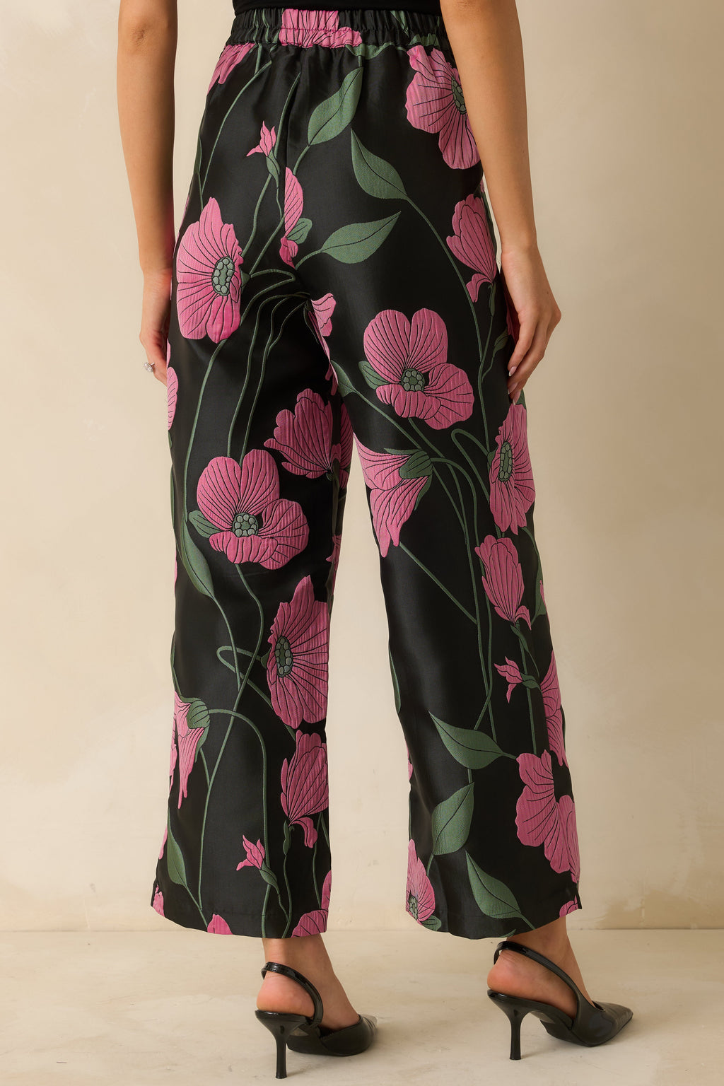 Garden Reverie Black Multi Floral Jacquard Wide Leg Pants