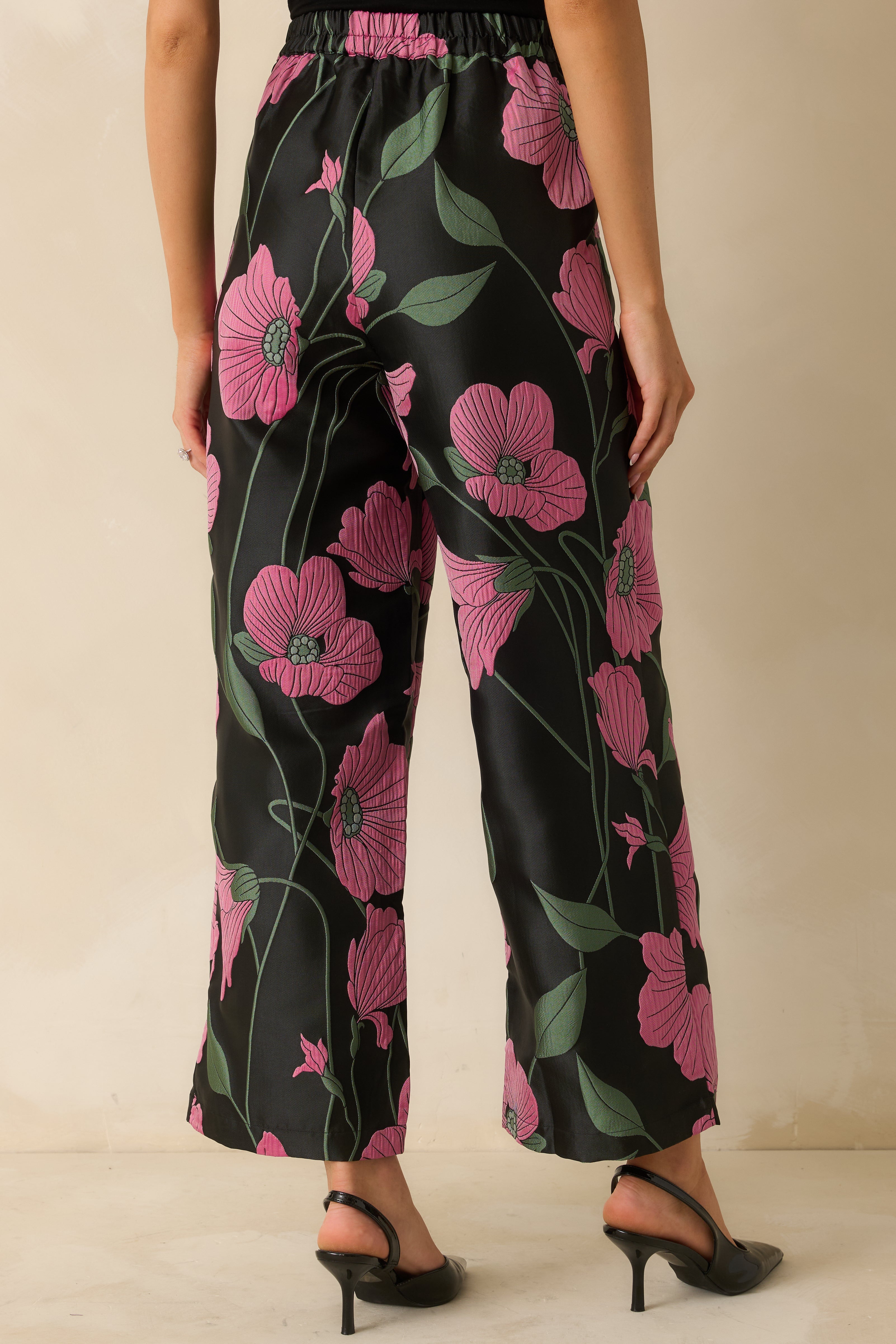 Garden Reverie Black Multi Floral Jacquard Wide Leg Pants