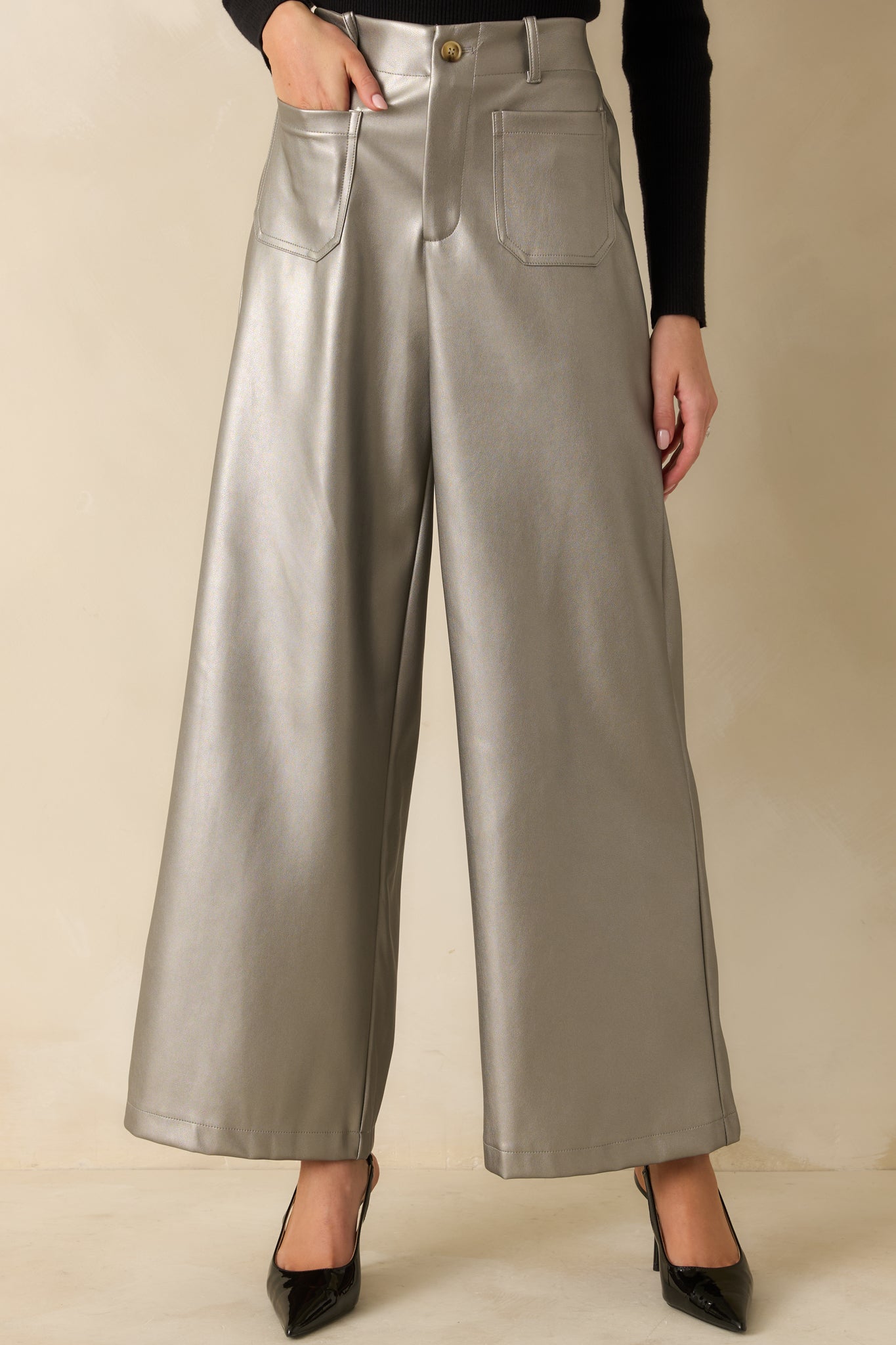 Catch You Later Metallic Grey Wide Leg Pants