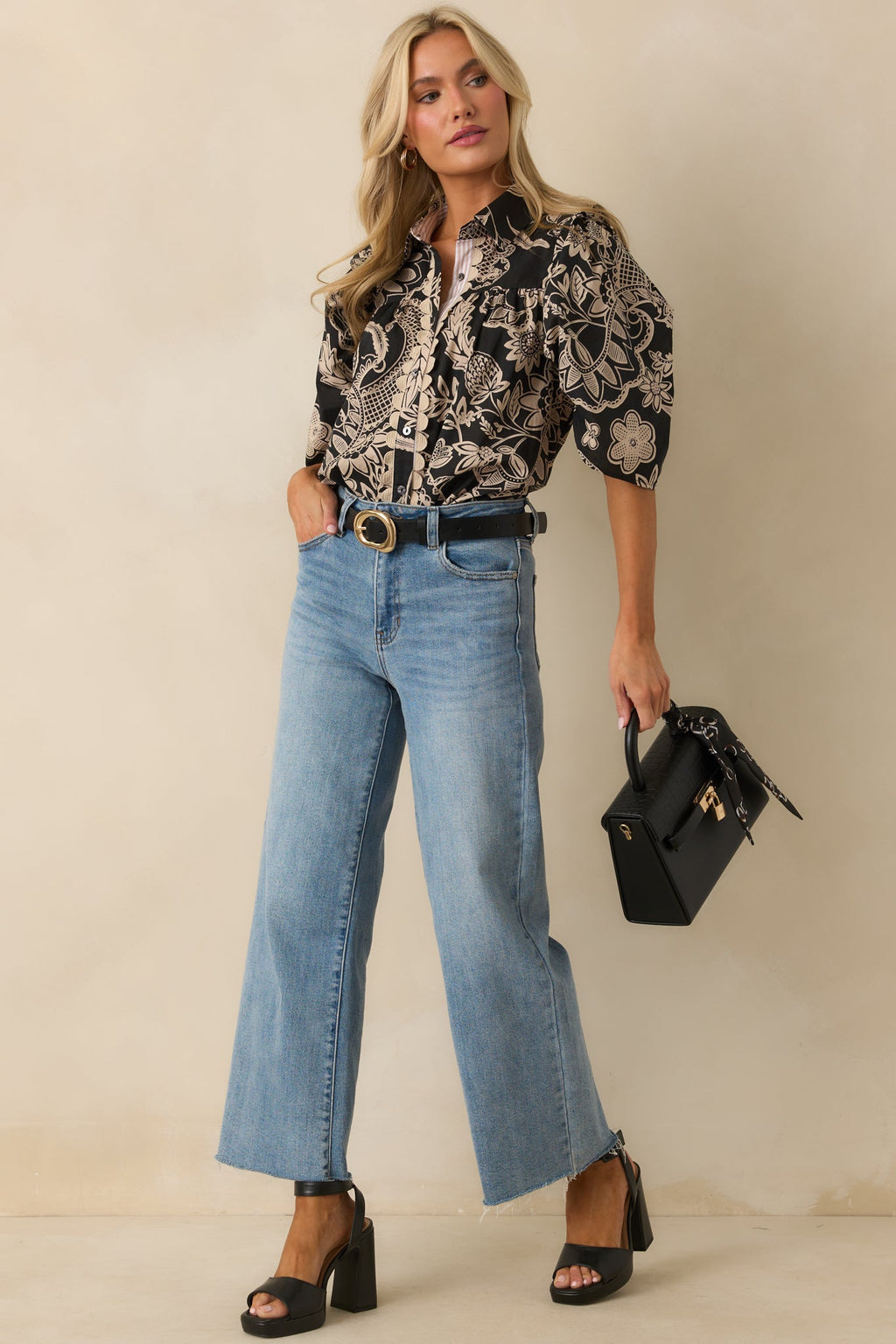 End Of Story Black Multi Paisley Floral Print Cotton Blouse