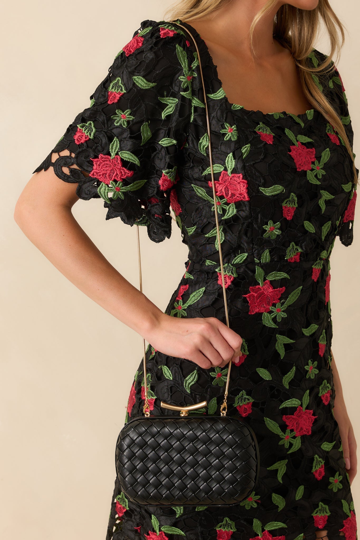 For Certain Black Woven Faux Leather Clutch Handbag