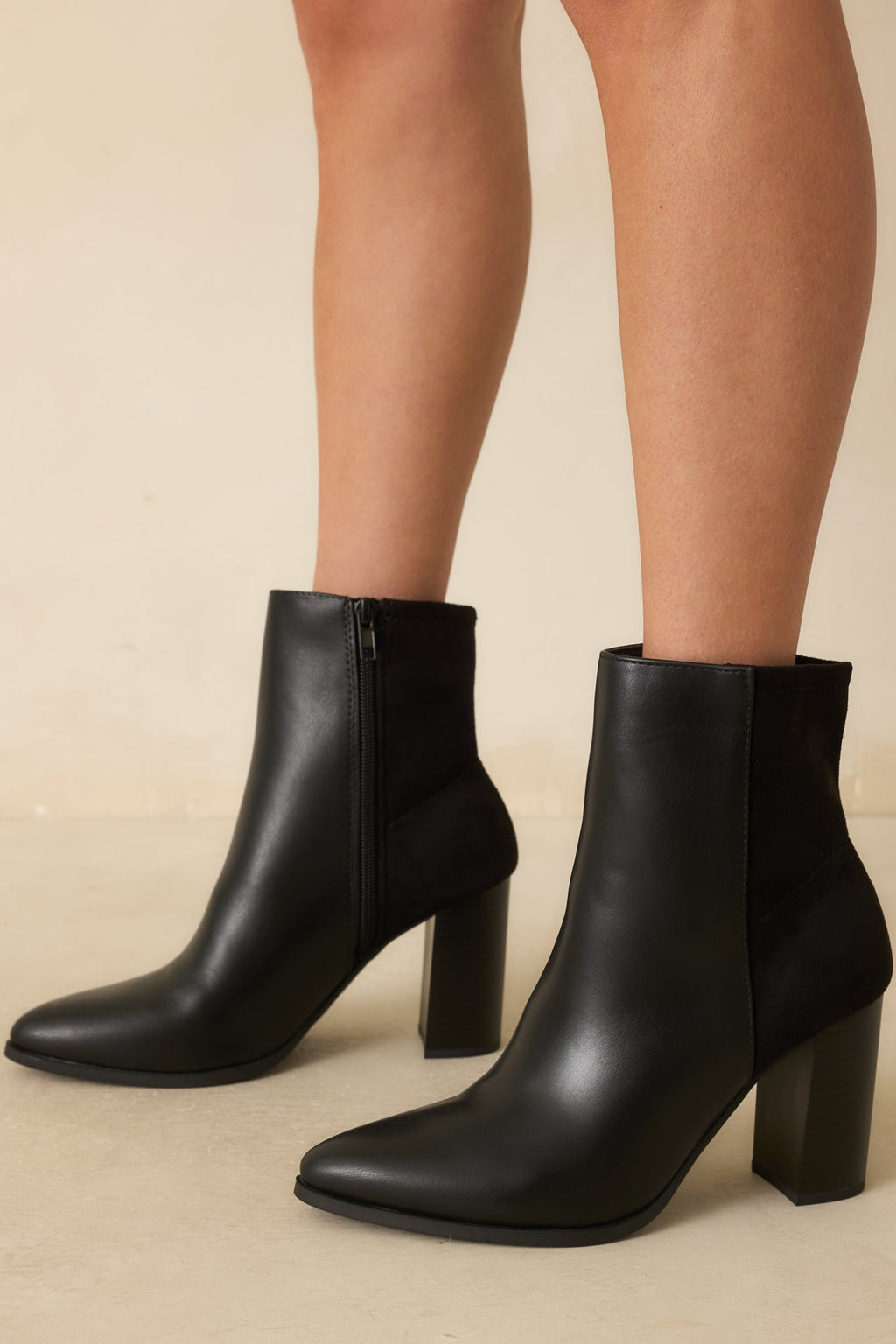 Stand Corrected Black Faux Leather Suede Ankle Boots