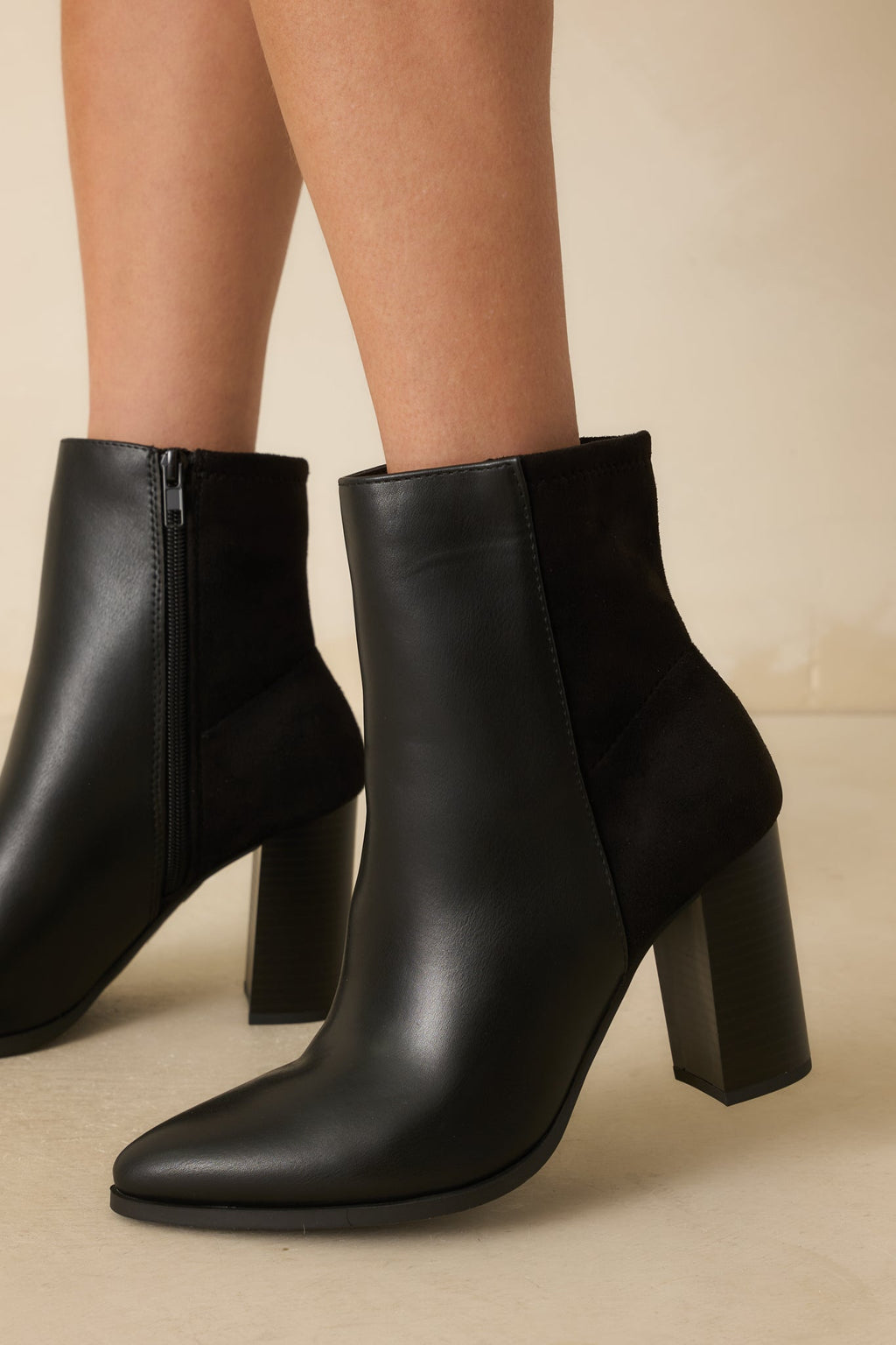Stand Corrected Black Faux Leather Suede Ankle Boots