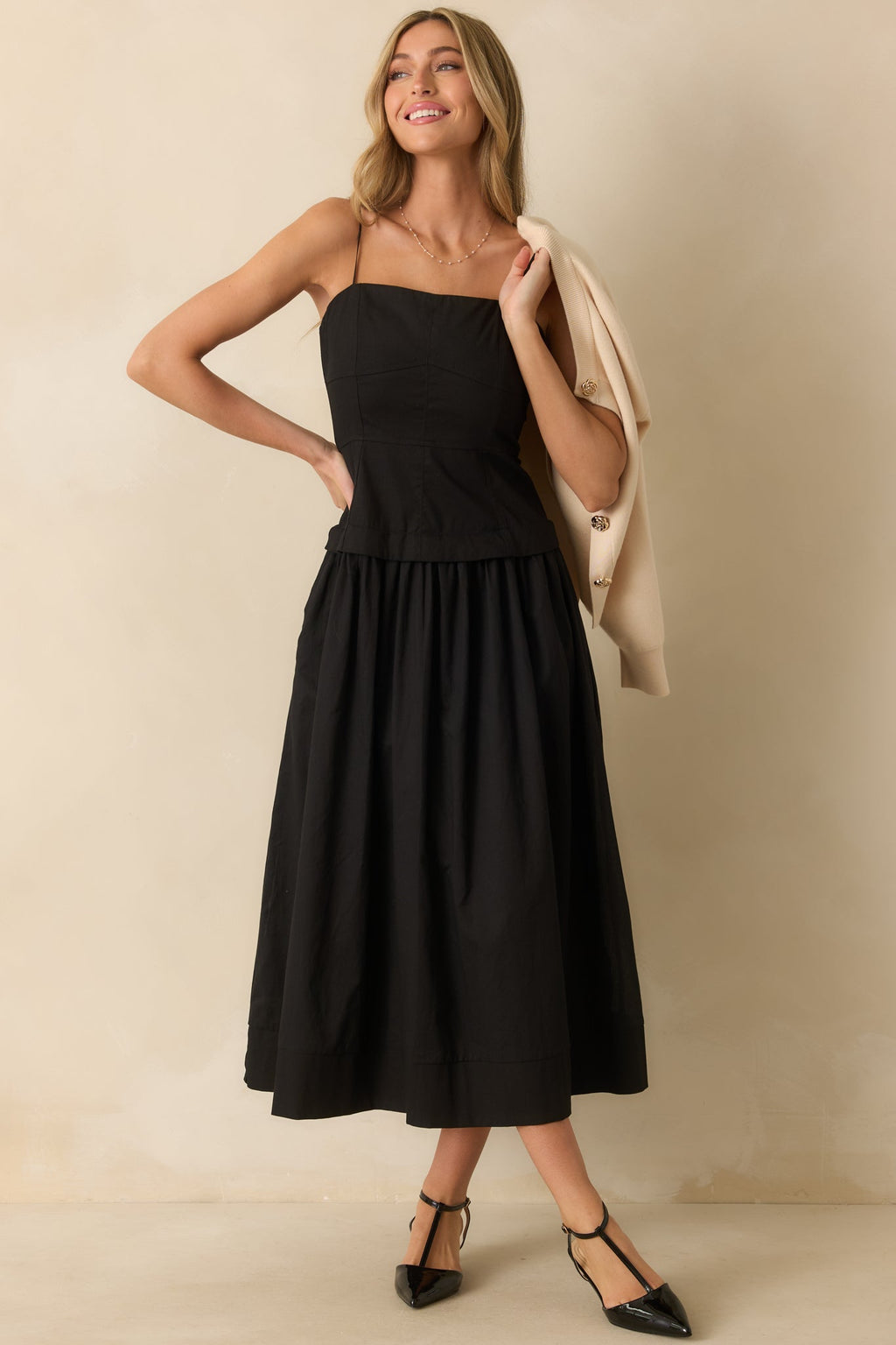 You Already Know Black Cotton Bustier Bodice Sleeveless Midi Dress
