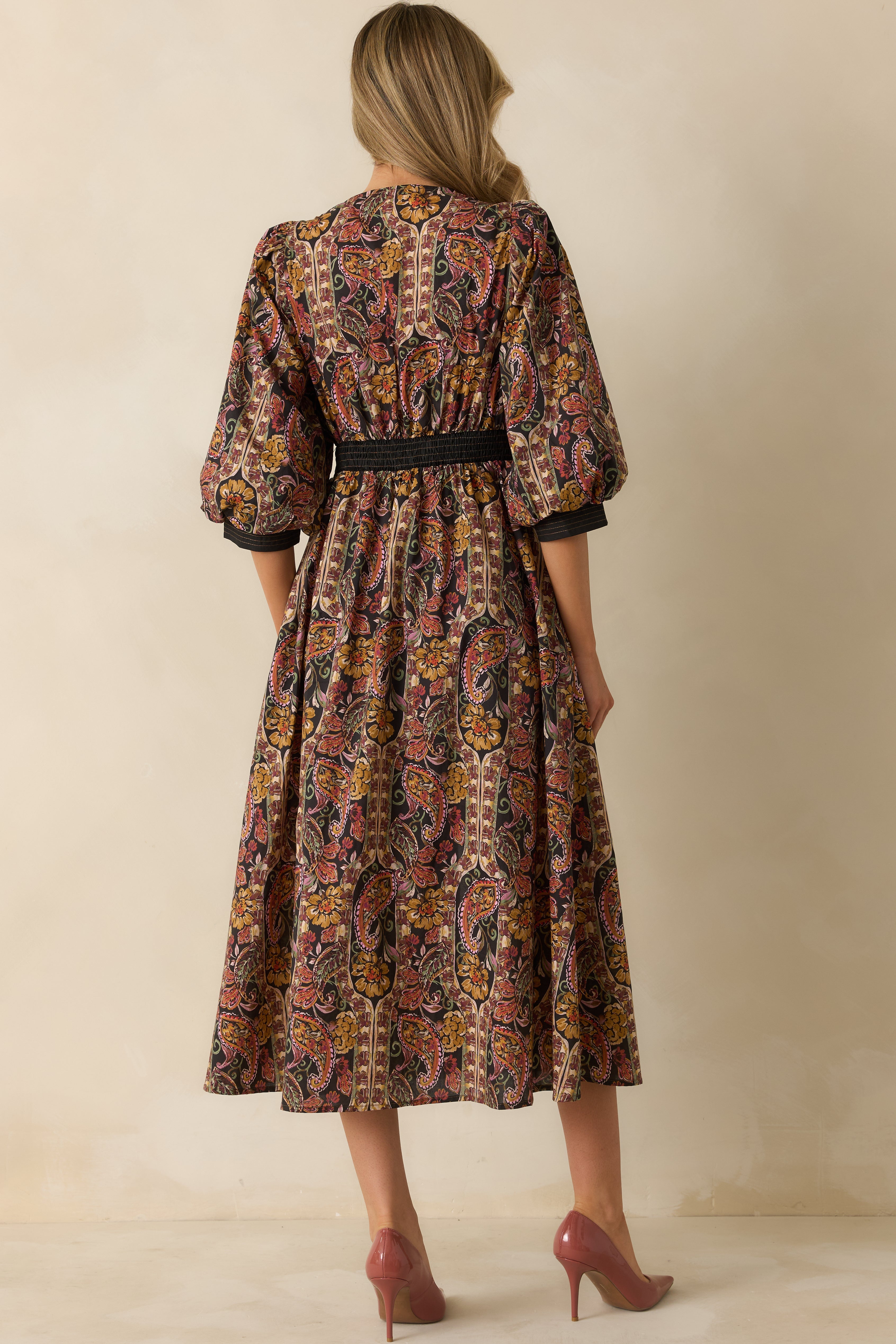Garden at Dusk Black Multi Floral Paisley Print Cotton Zip Up Maxi Dress